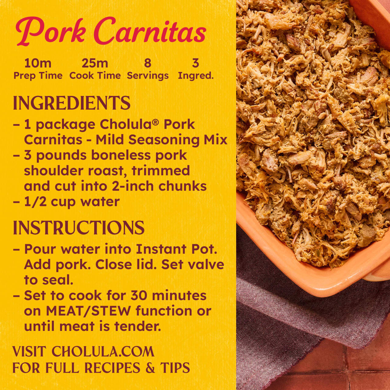 Cholula® Pork Carnitas - Mild Seasoning Mix, 1.3 oz (6-Pack) - Image 7