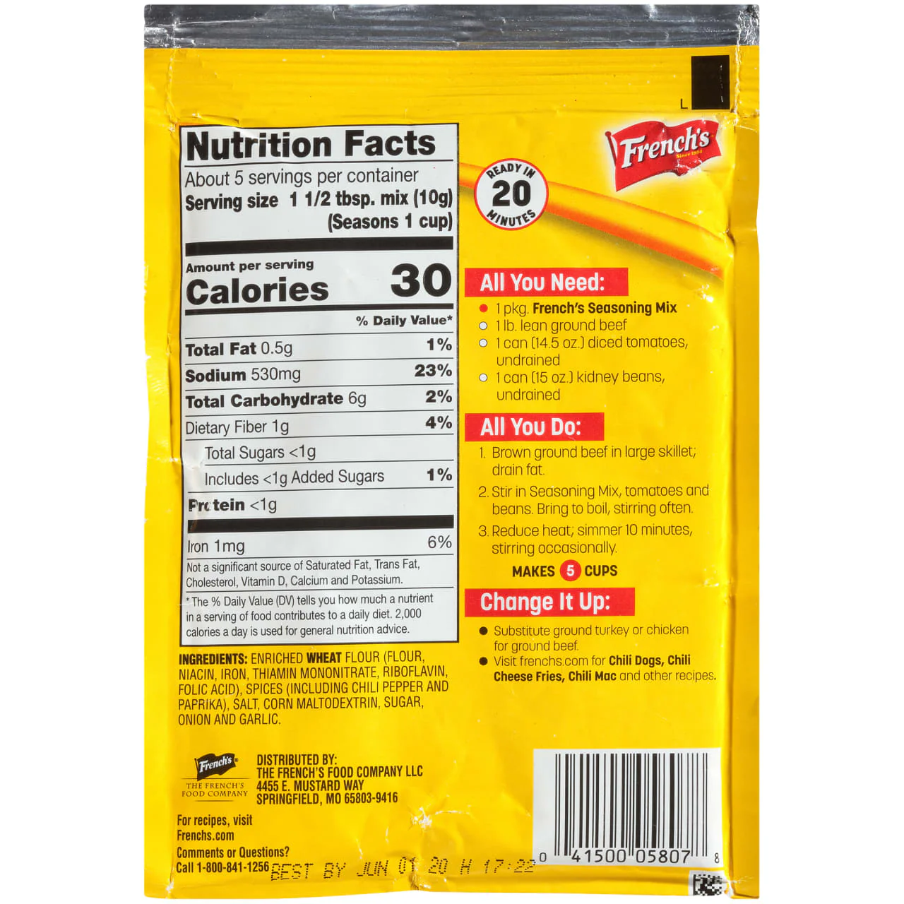 French's® Original Chili-O Seasoning Mix, 1.75 oz (6-Pack) - Image 8