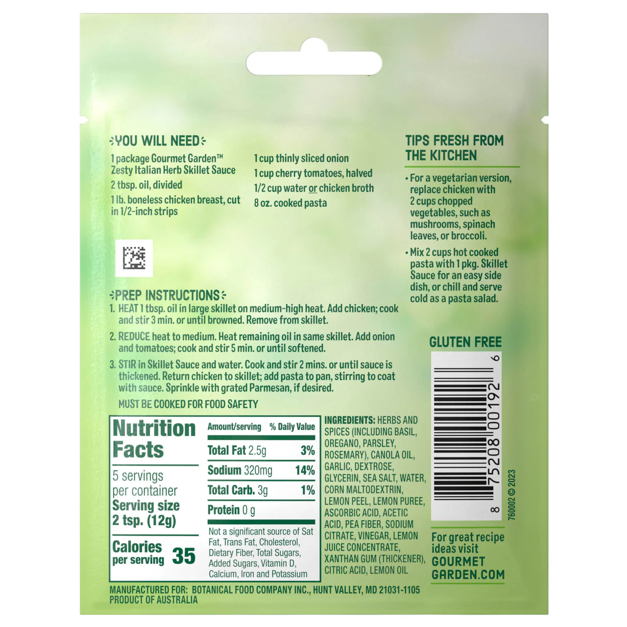 Gourmet Garden™ Zesty Italian Herb Skillet Sauce, 2.12 oz - Image 7