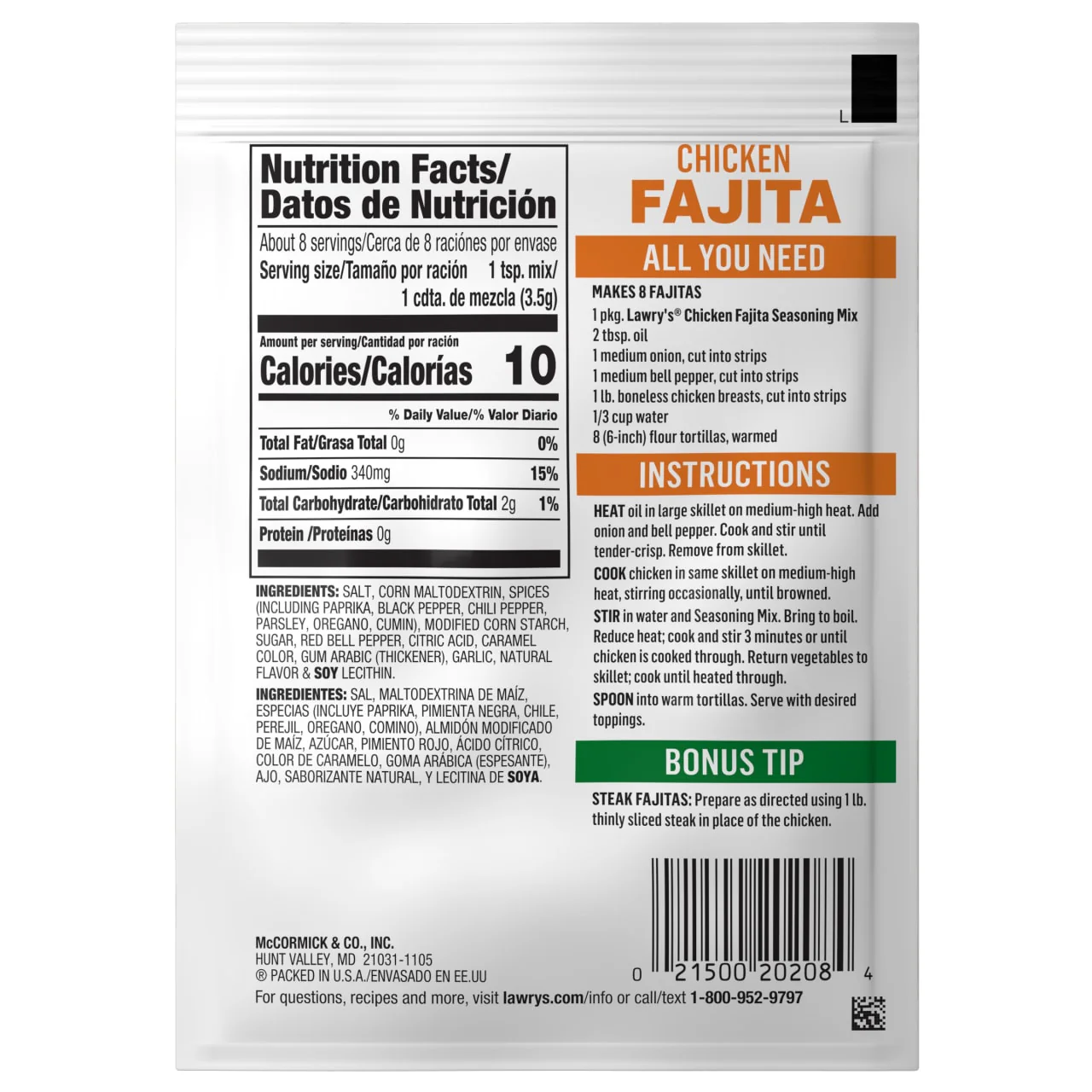 Lawry's® Chicken Fajita Seasoning Mix, 1 oz (6-Pack) - Image 9