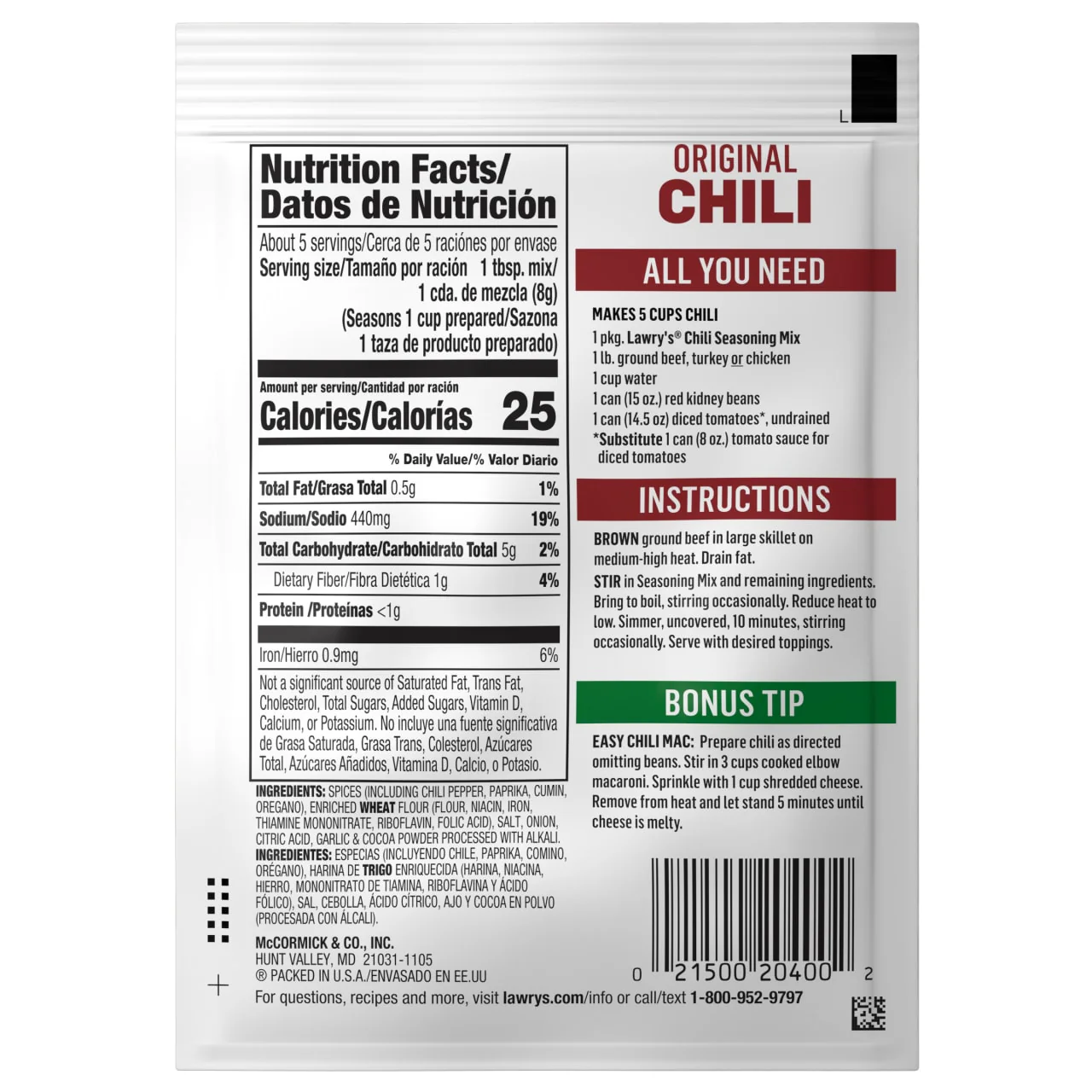 Lawry's® Chili Spices & Seasonings Mix, 1.48 oz (6-Pack) - Image 7