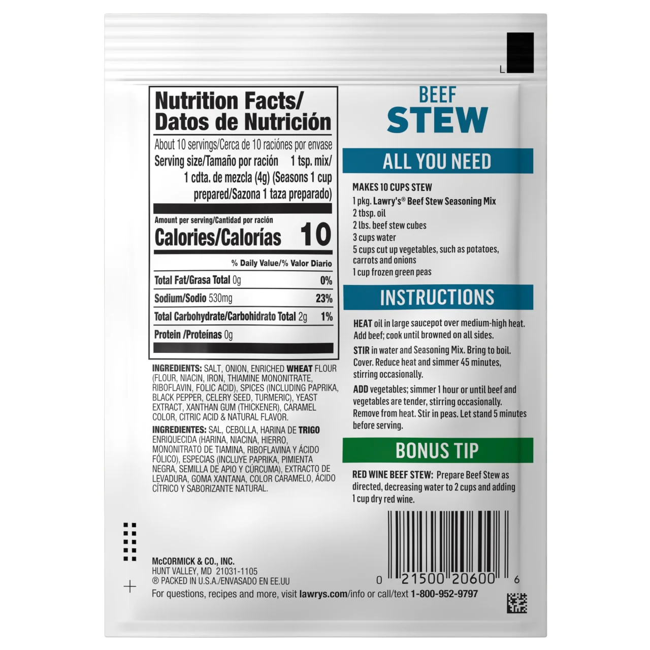 Lawry's® Beef Stew Seasoning Mix, 1.5 oz (6-Pack) - Image 6