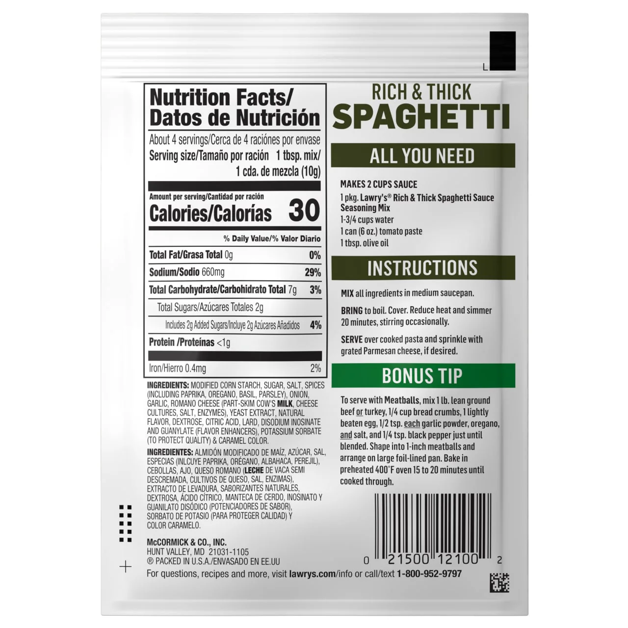 Lawry's® Extra Rich & Thick Spaghetti Mix, 1.42 oz (6-Pack) - Image 8