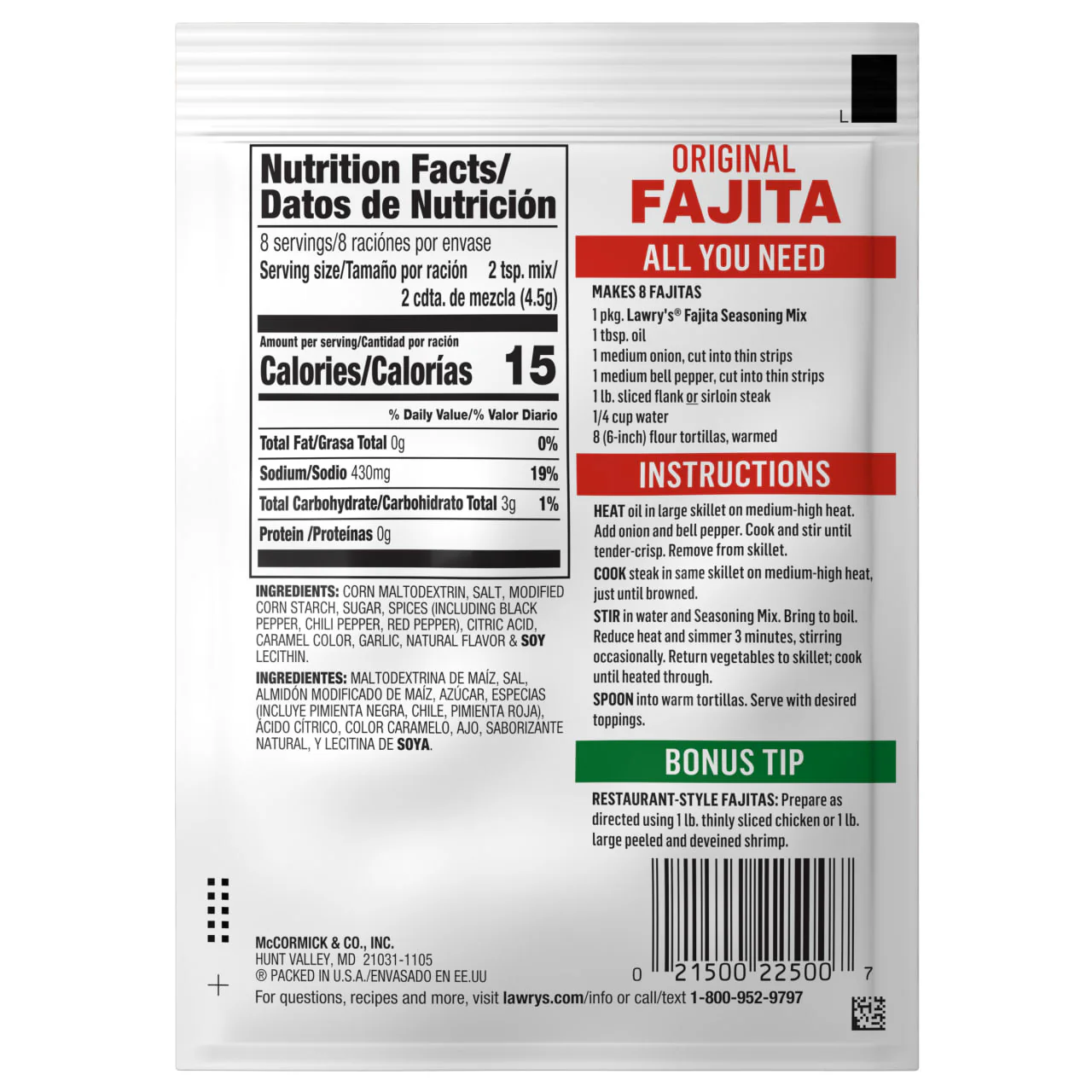Lawry's® Fajitas Spices & Seasonings, 1.27 oz (6-Pack) - Image 8
