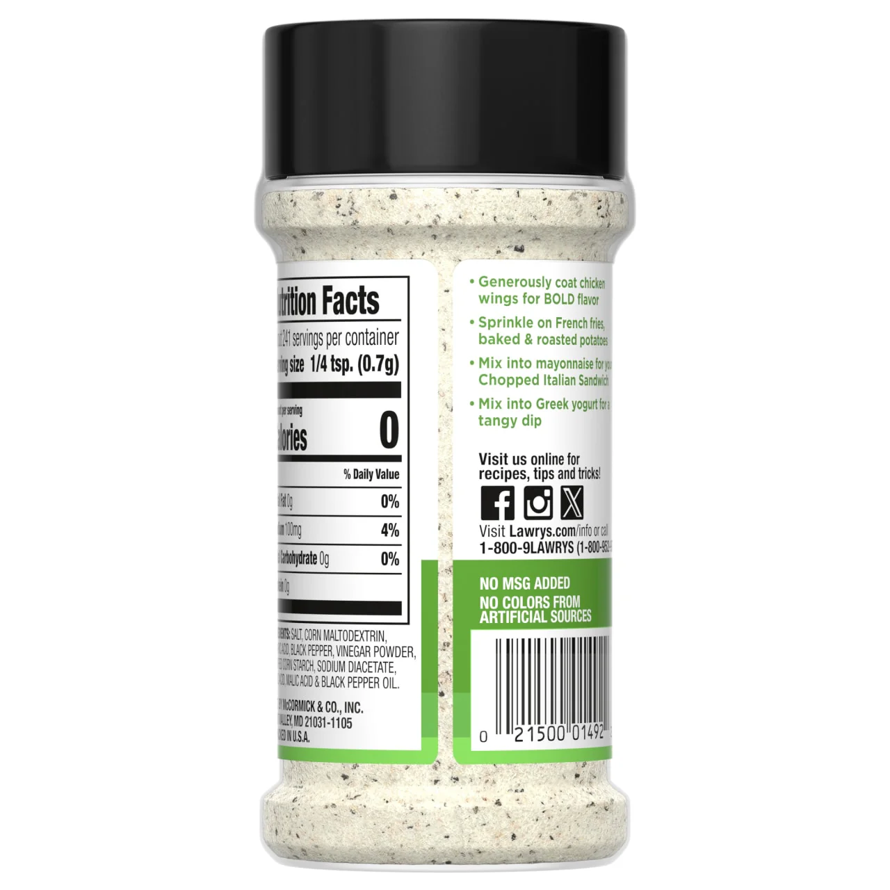 Lawry's® Salt & Pepper Vinegar Artificially Flavored Seasoning, 5.99 oz - Image 10