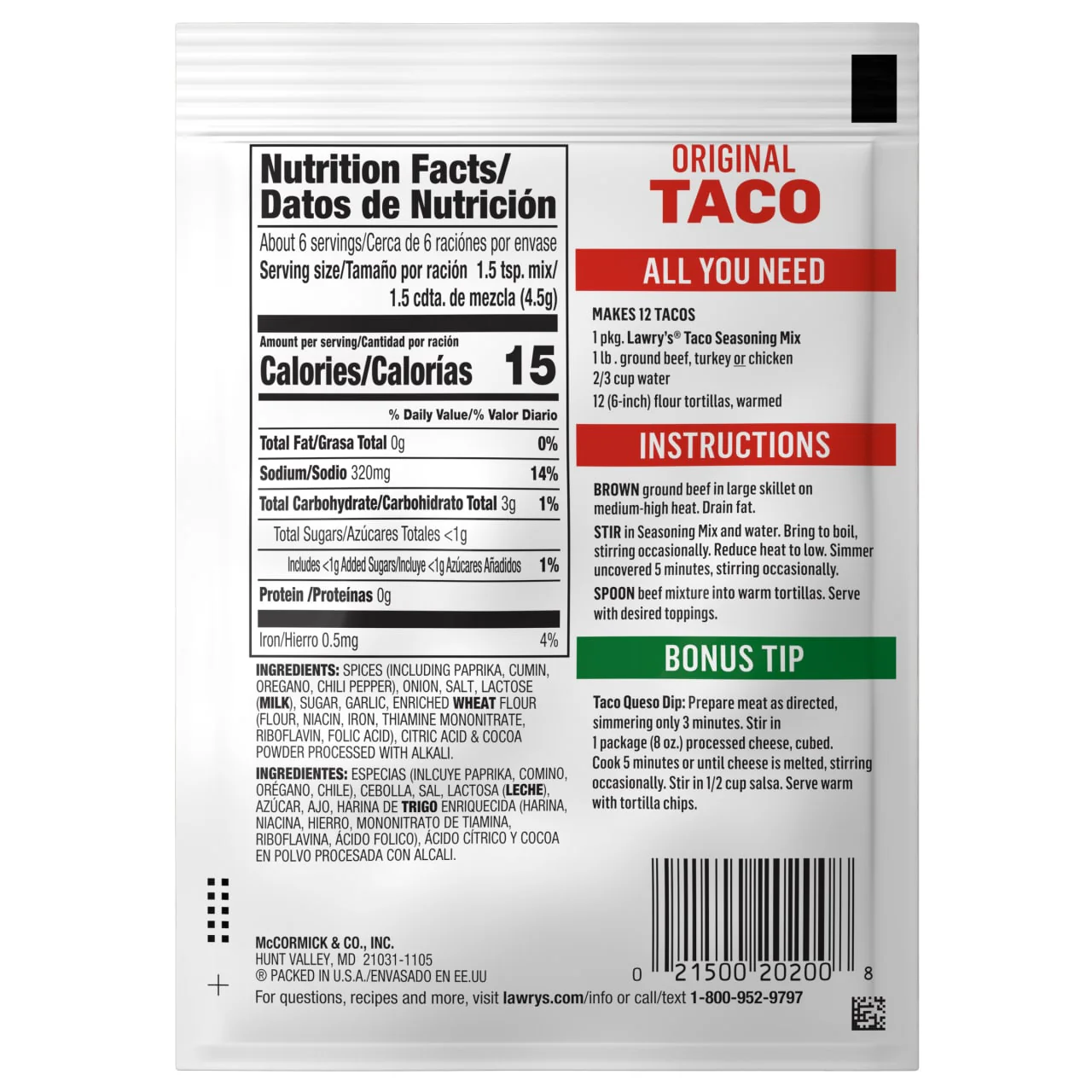Lawry's® Taco Seasoning Mix, 1 oz (6-Pack) - Image 7