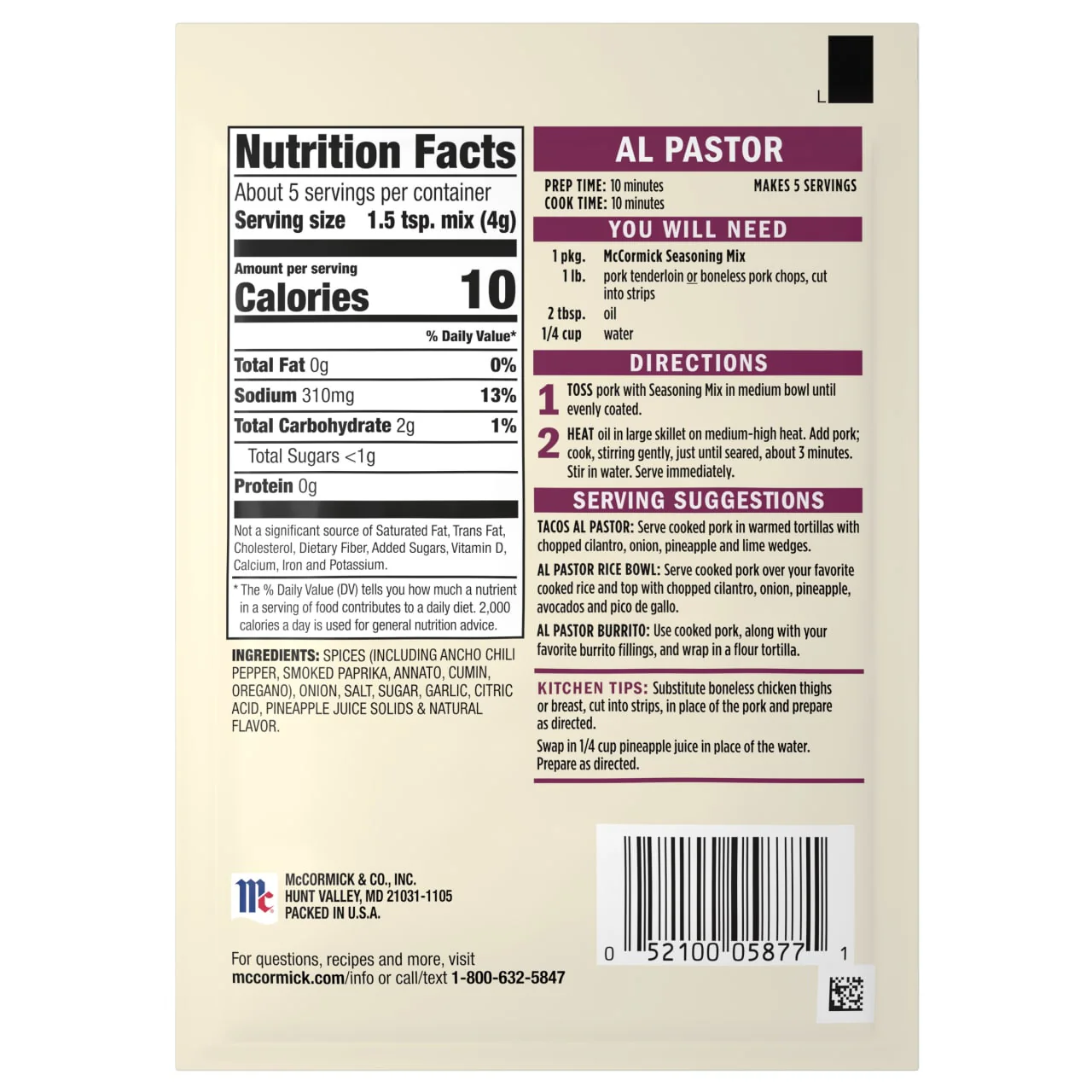 McCormick® Al Pastor Seasoning Mix, 0.75 oz (6-Pack) - Image 18