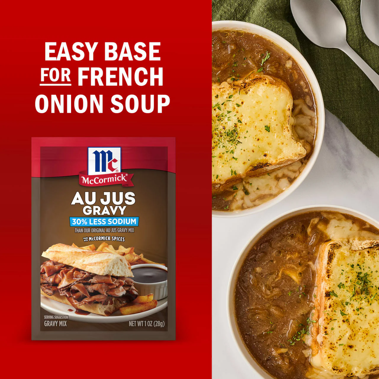 McCormick® Au Jus Gravy, 30% Less Sodium Gravy Mix, 1 oz - Image 15