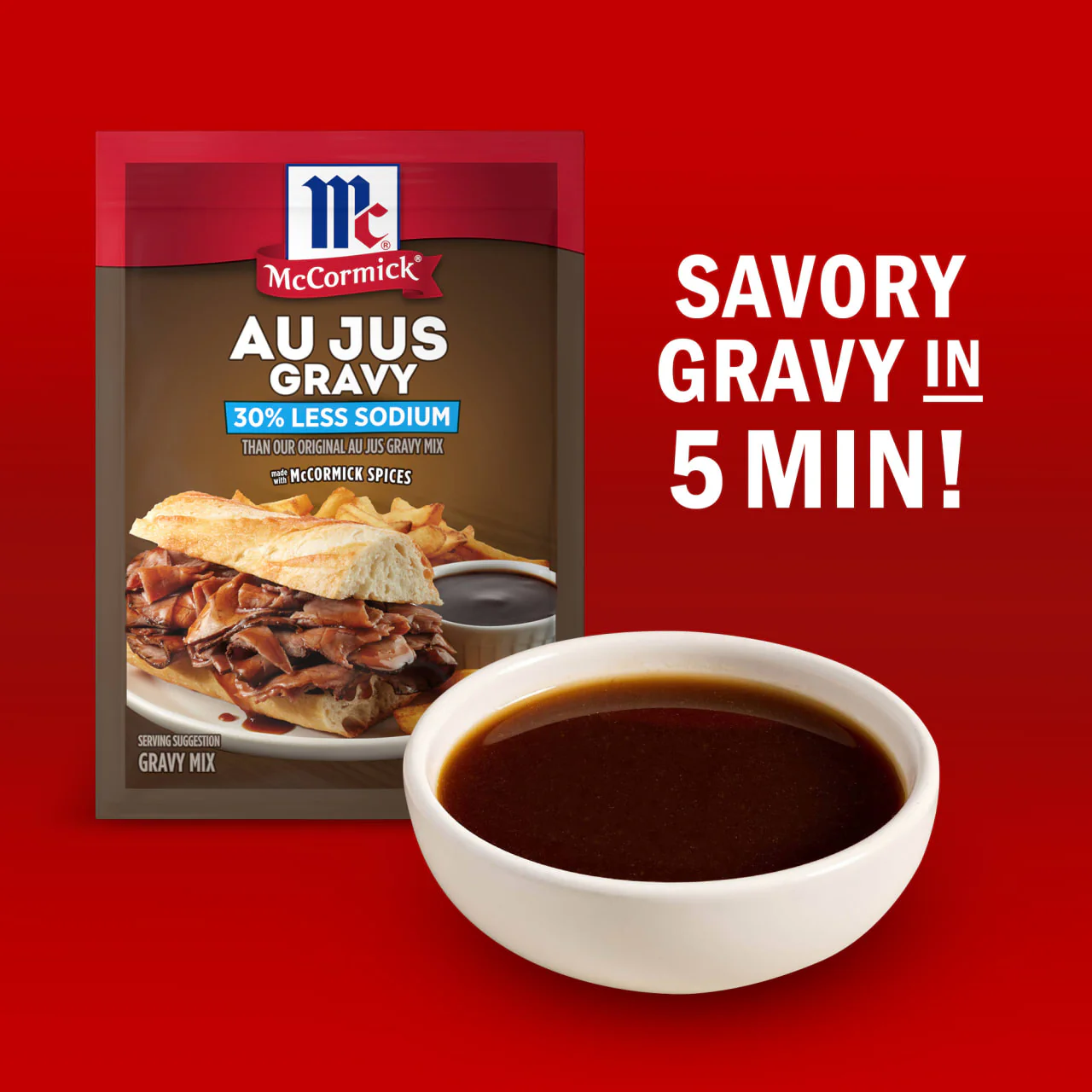 McCormick® Au Jus Gravy, 30% Less Sodium Gravy Mix, 1 oz - Image 3