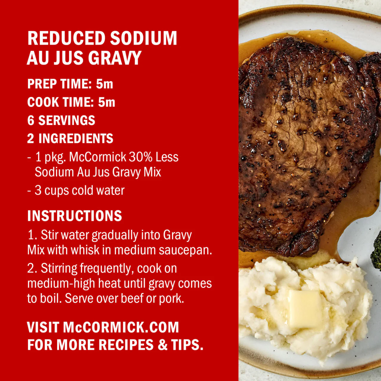 McCormick® Au Jus Gravy, 30% Less Sodium Gravy Mix, 1 oz - Image 6