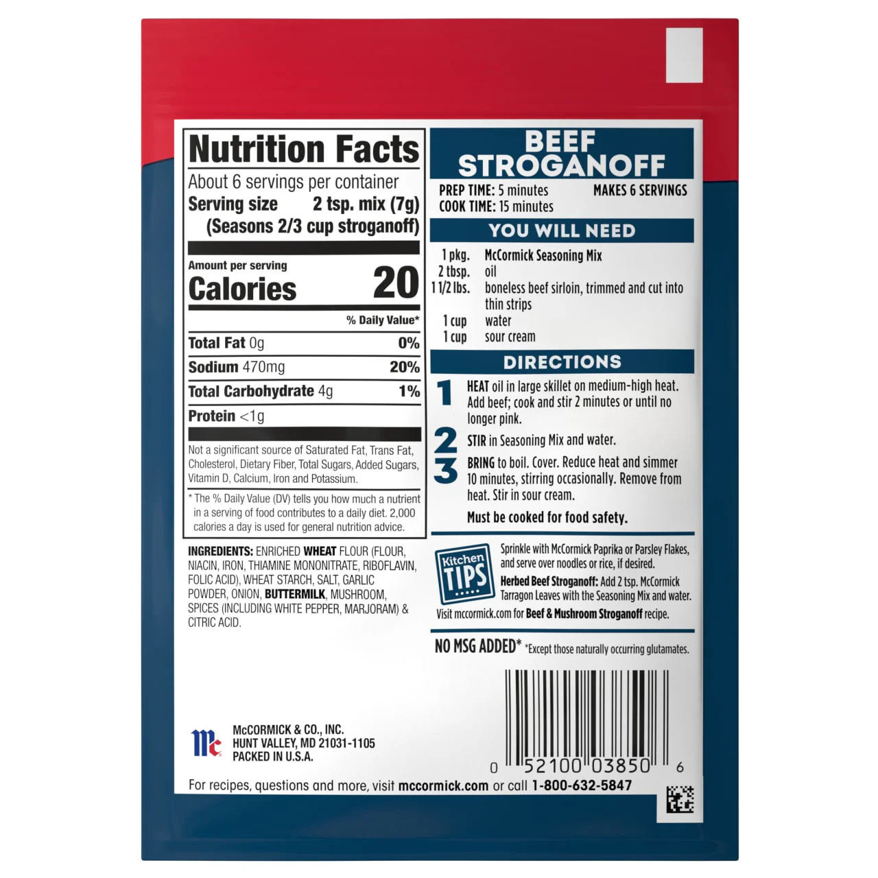 McCormick® Beef Stroganoff Sauce Seasoning Mix, 1.5 oz (6-Pack) - Image 9
