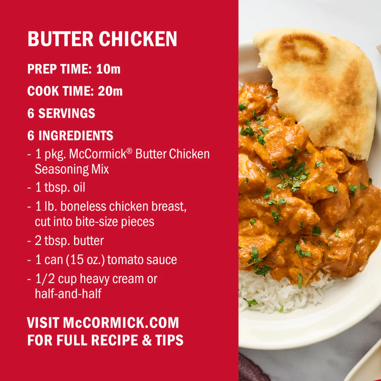 McCormick® Butter Chicken Seasoning Mix, 0.87 oz (6-Pack) - Image 6