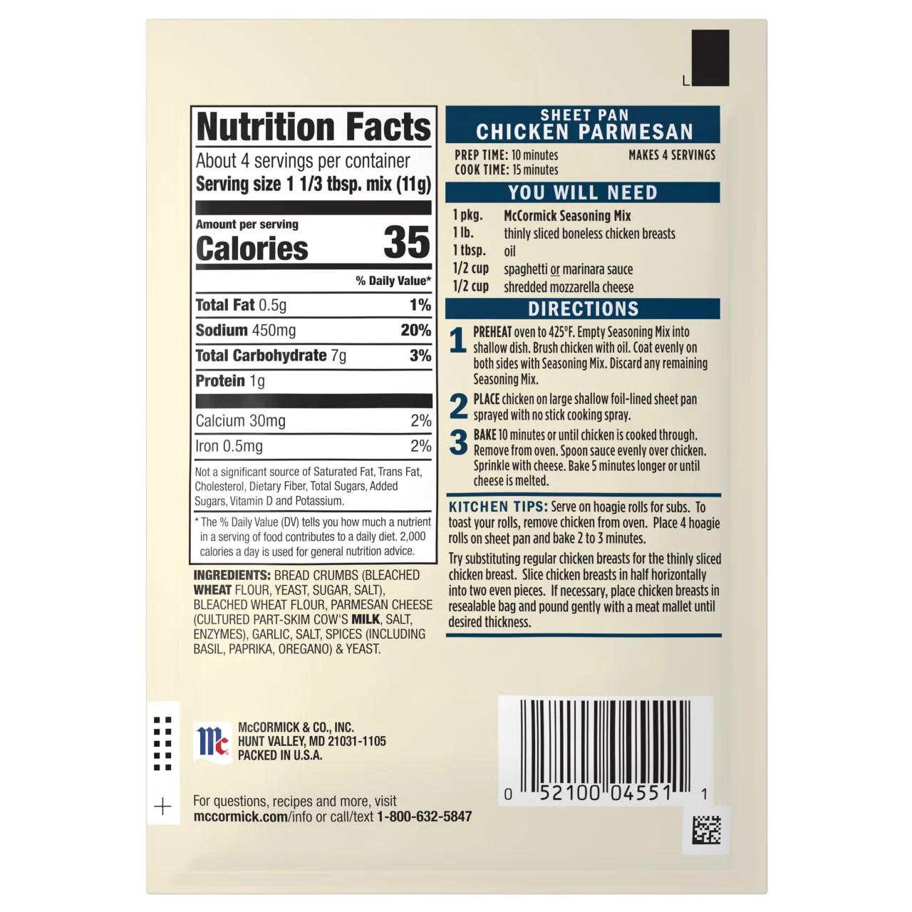 McCormick® Chicken Parmesan One Sheet Pan Seasoning Mix, 1.5 oz - Image 10