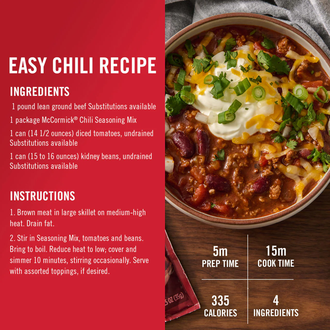 McCormick® Chili Seasoning Mix, 1.25 oz (6-Pack) - Image 6