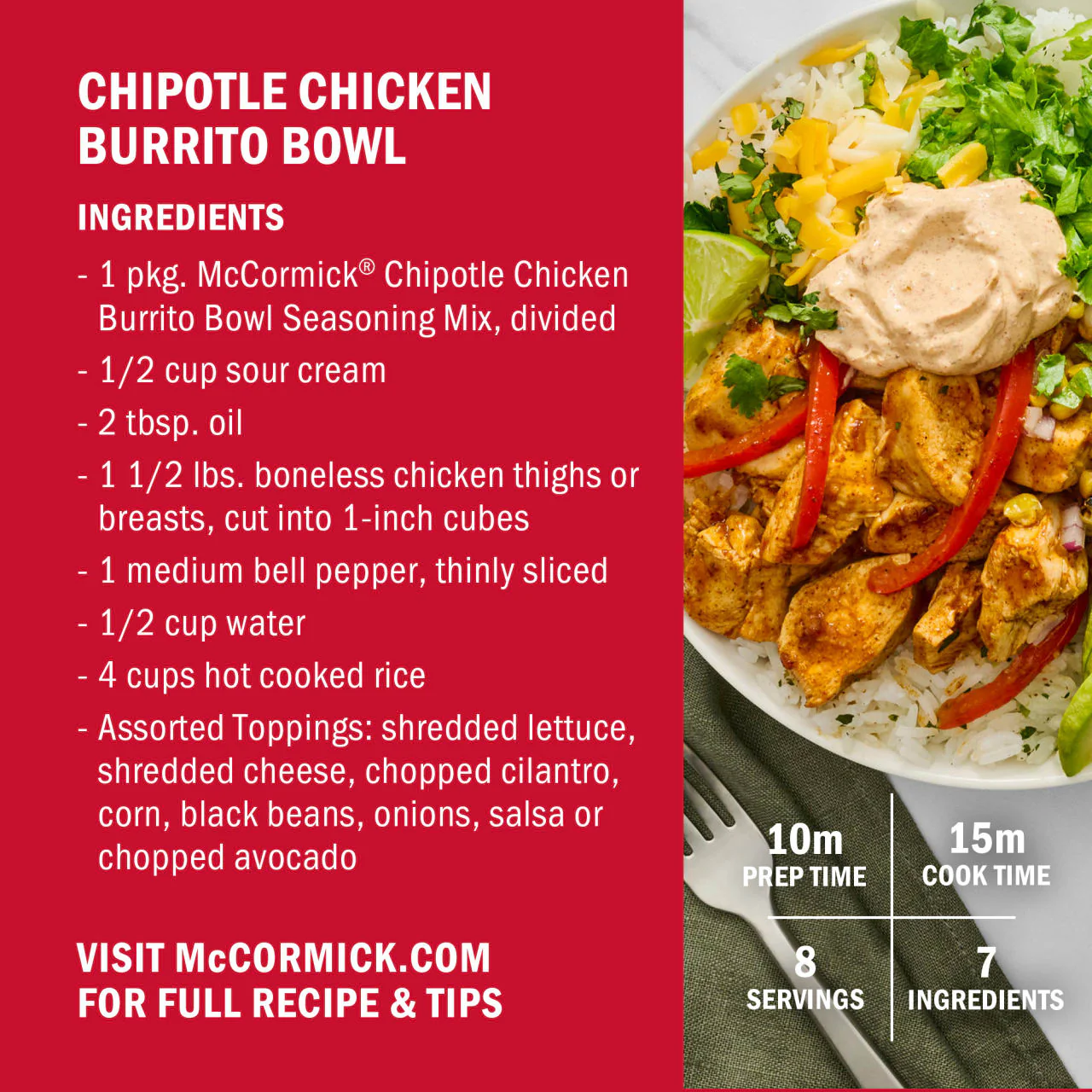 McCormick® Chipotle Chicken Burrito Bowl Seasoning Mix, 1.5 oz (6-Pack) - Image 6