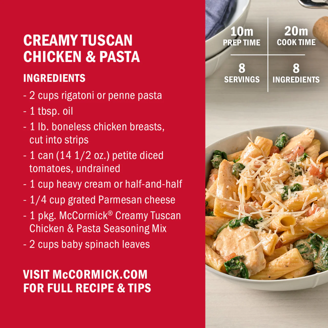McCormick® Creamy Tuscan Chicken & Pasta Seasoning Mix, 0.87 oz (6-Pack) - Image 5