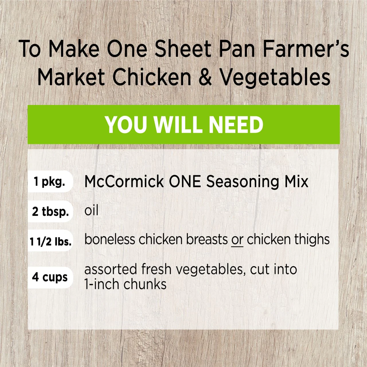 McCormick® Farmer's Market Chicken & Vegetables One Sheet Pan Seasoning Mix, 1.25 oz (6-Pack) - Image 5