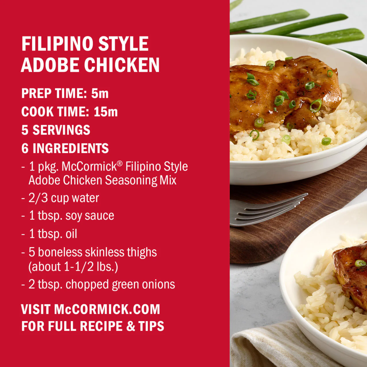 McCormick® Filipino Style Adobo Chicken Seasoning Mix, 1.25 oz (6-Pack) - Image 6