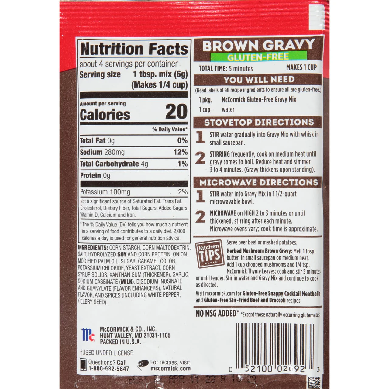 McCormick® Gluten Free Brown Gravy Seasoning Mix, 0.88 oz (6-Pack) - Image 11