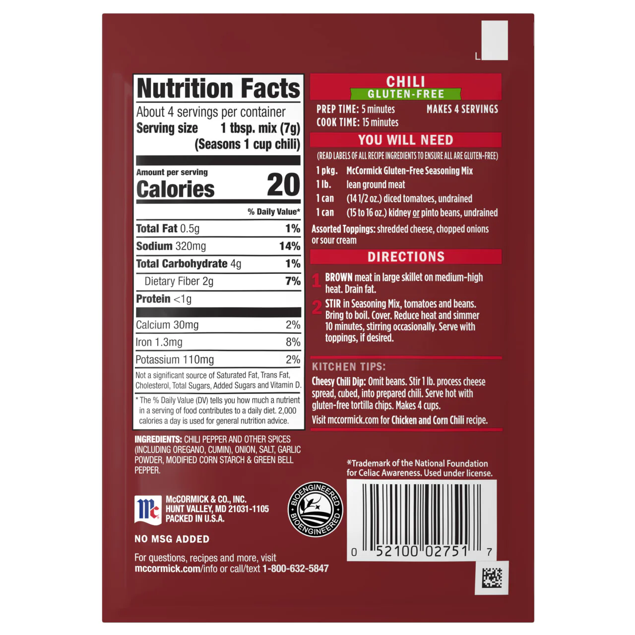 McCormick® Gluten Free Chili Seasoning Mix, 1 oz (6-Pack) - Image 20