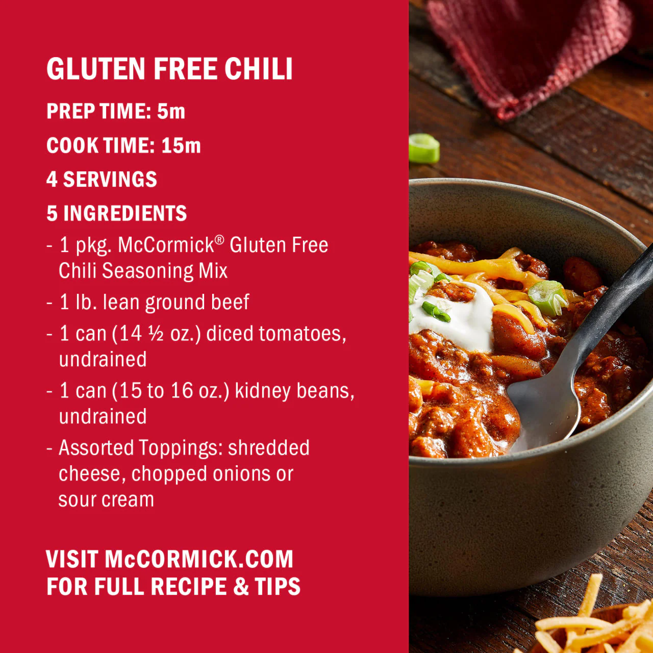McCormick® Gluten Free Chili Seasoning Mix, 1 oz (6-Pack) - Image 7
