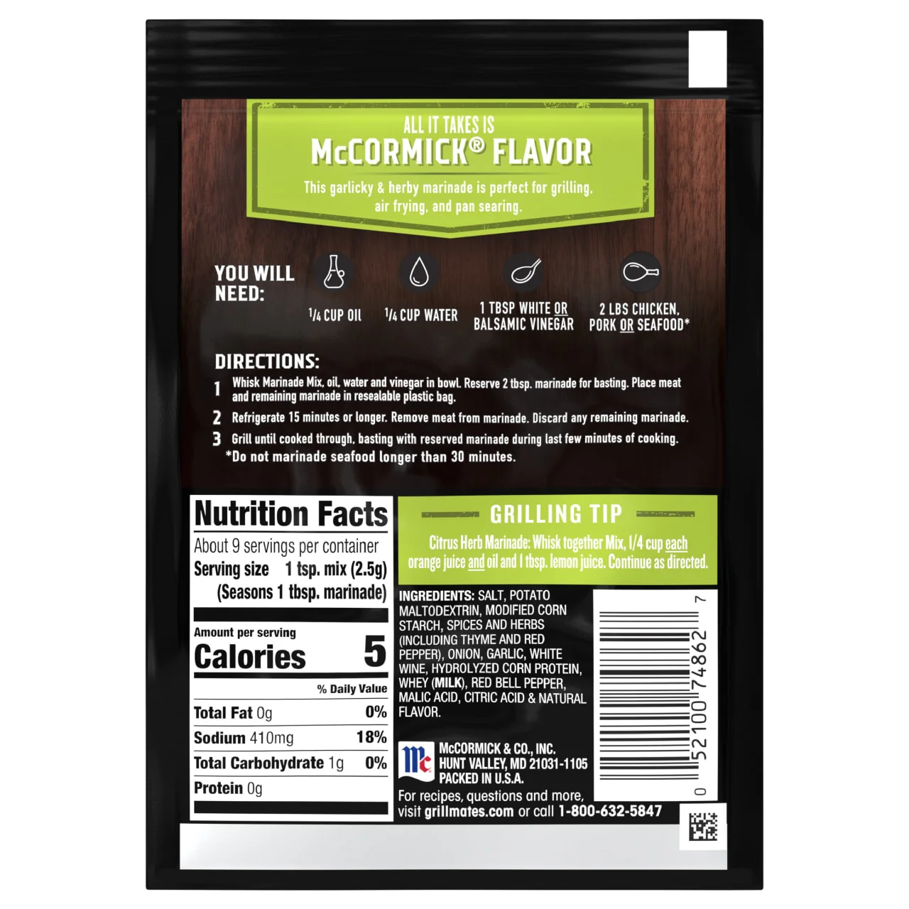 McCormick® Grill Mates® Garlic, Herb & Wine Marinade Seasoning Mix, 0.87 oz (6-Pack) - Image 20