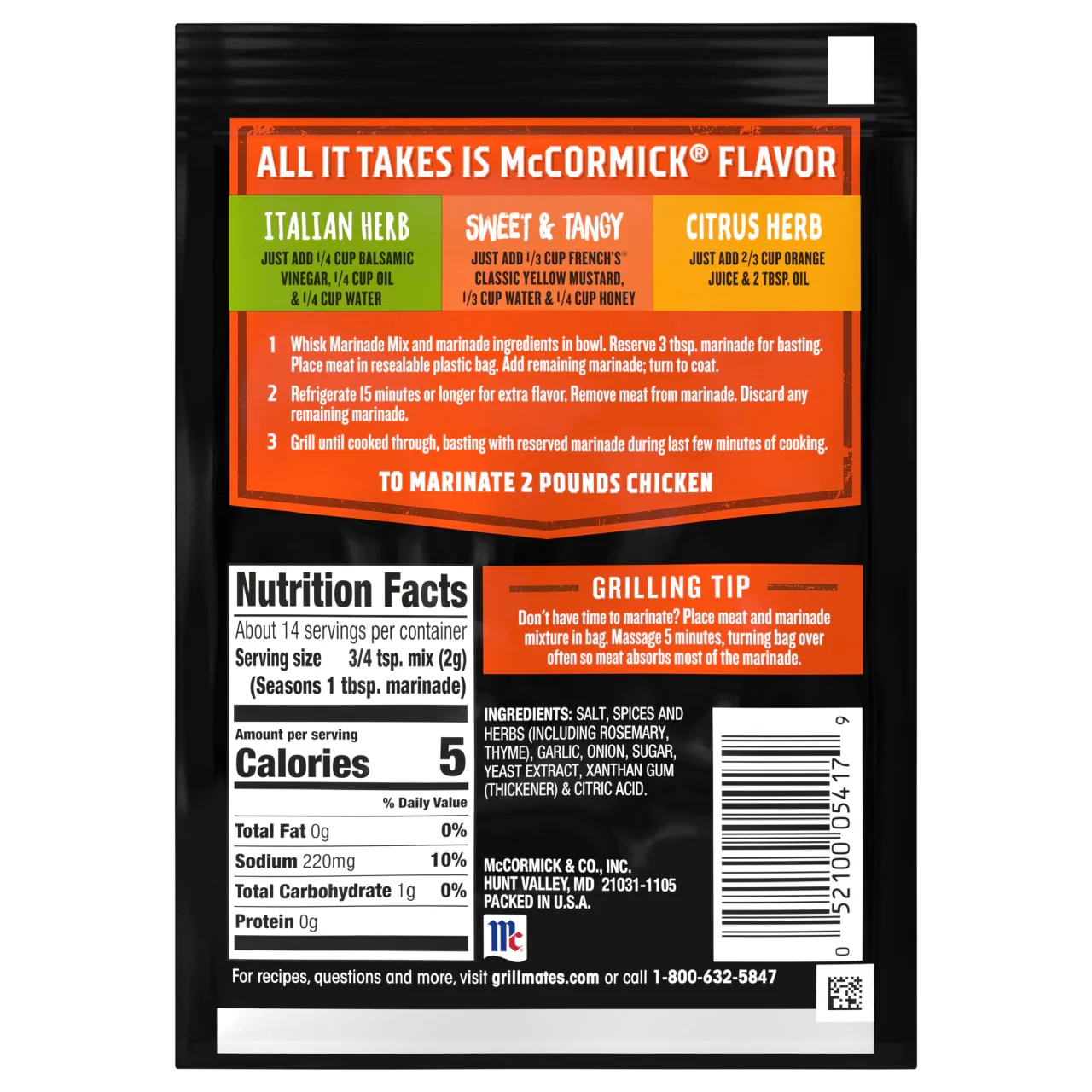 McCormick® Grill Mates® Griller's Choice Chicken Marinade Mix, 1.12 oz (6-Pack) - Image 9