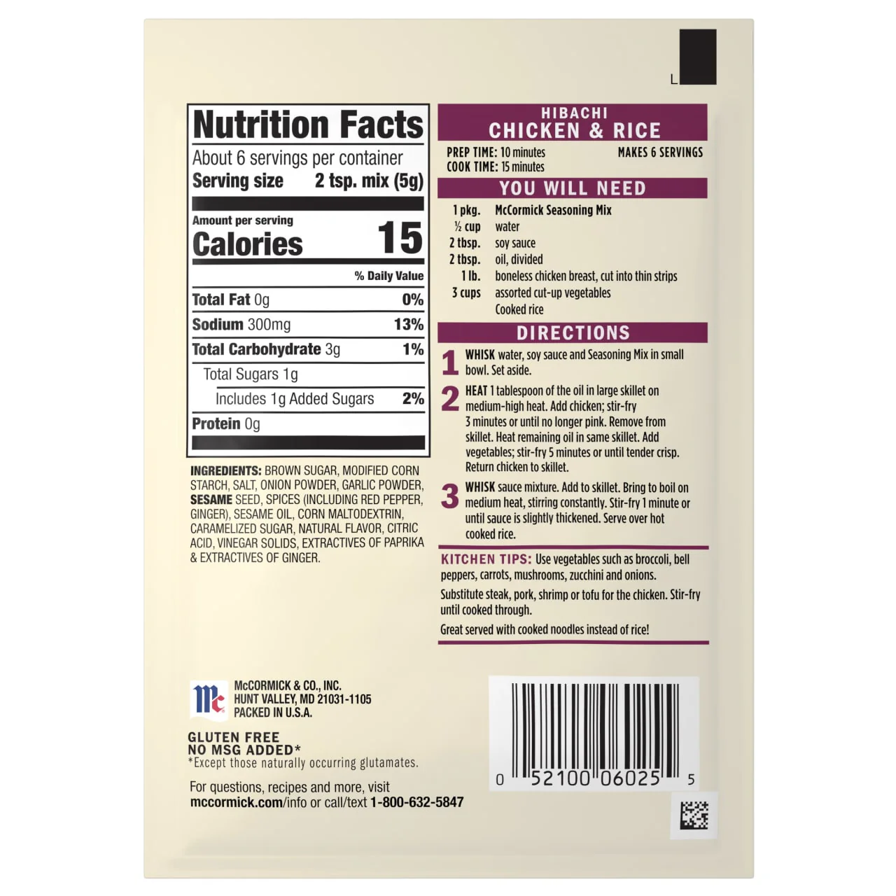 McCormick® Hibachi Chicken & Rice Seasoning Mix, 1.0 oz (6-Pack) - Image 19