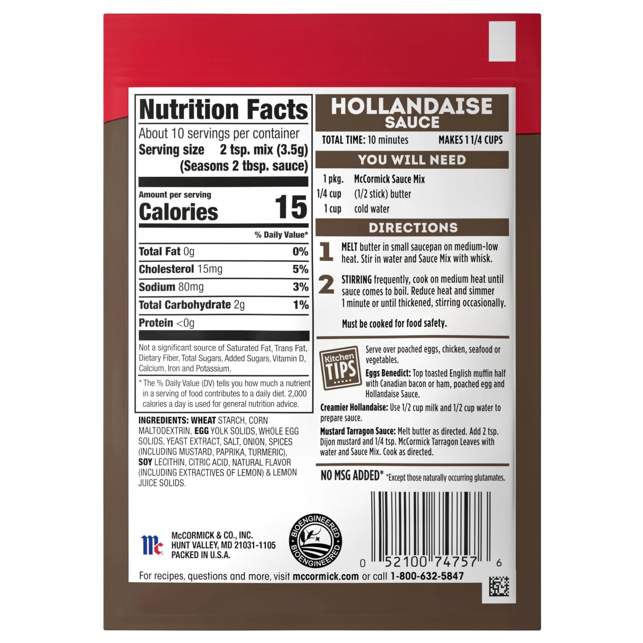 McCormick® Hollandaise Sauce Mix, 1.25 oz (6-Pack) - Image 8