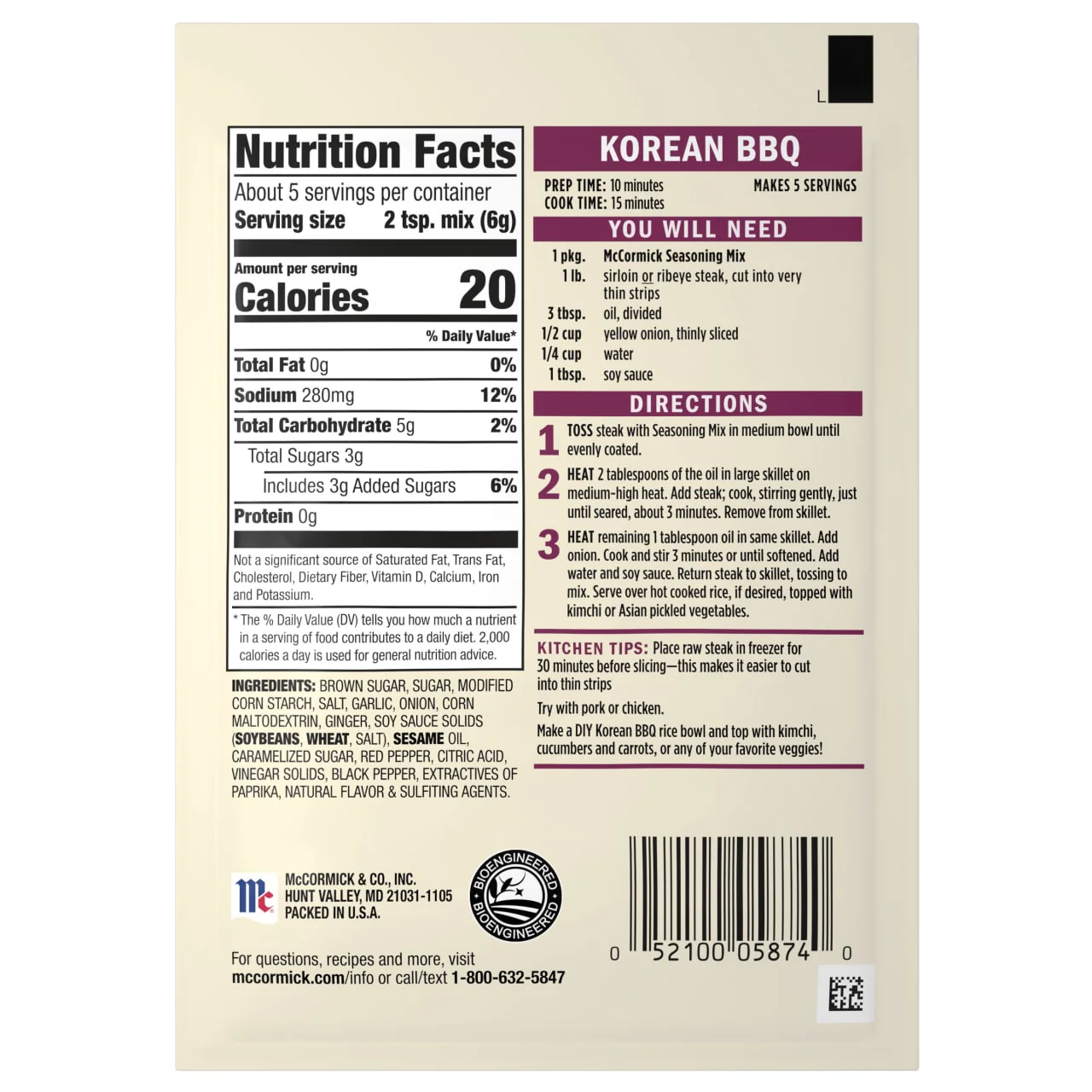 McCormick® Korean BBQ Seasoning Mix, 1.12 oz (6-Pack) - Image 19