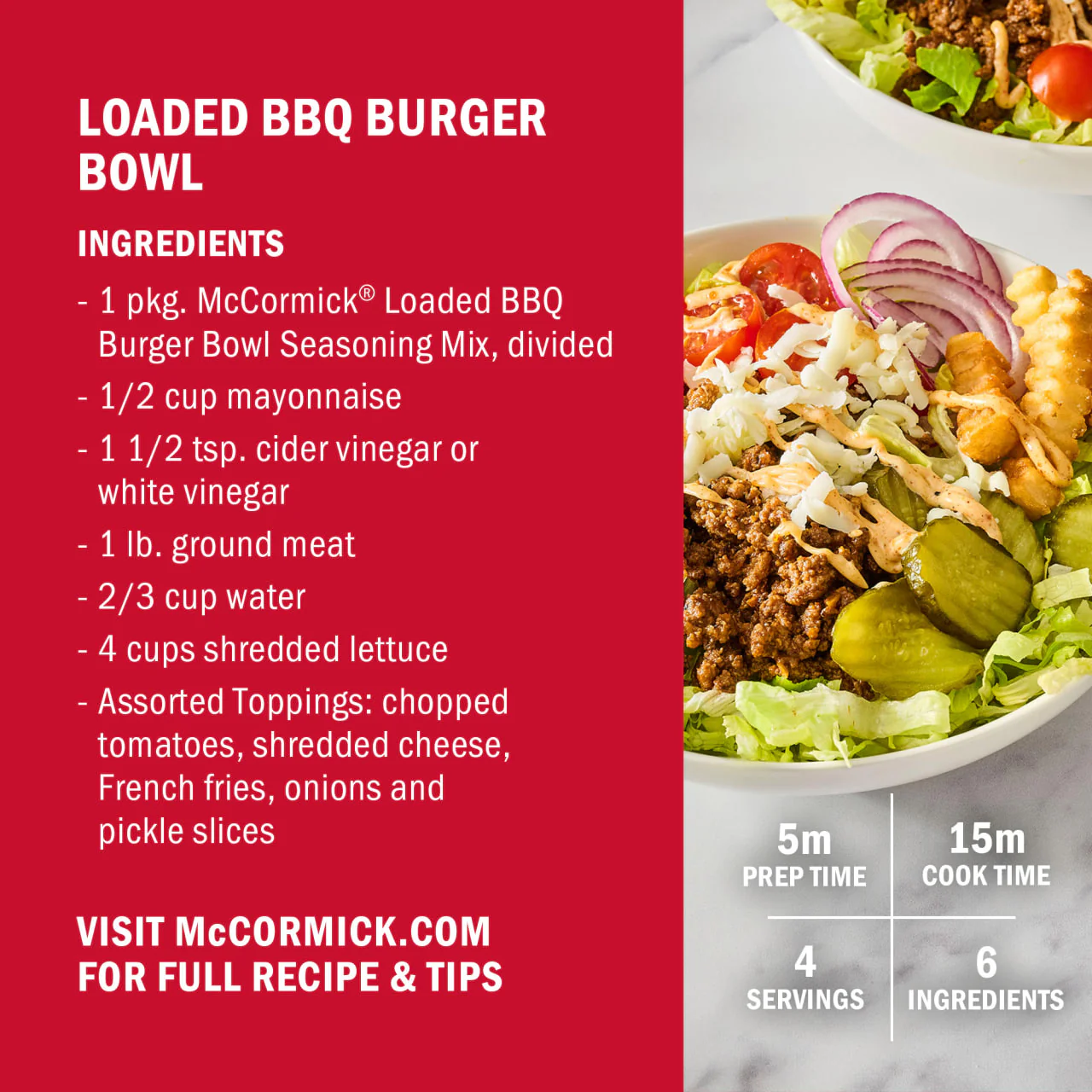 McCormick® Loaded BBQ Burger Bowl Seasoning Mix, 1.25 oz (6-Pack) - Image 6