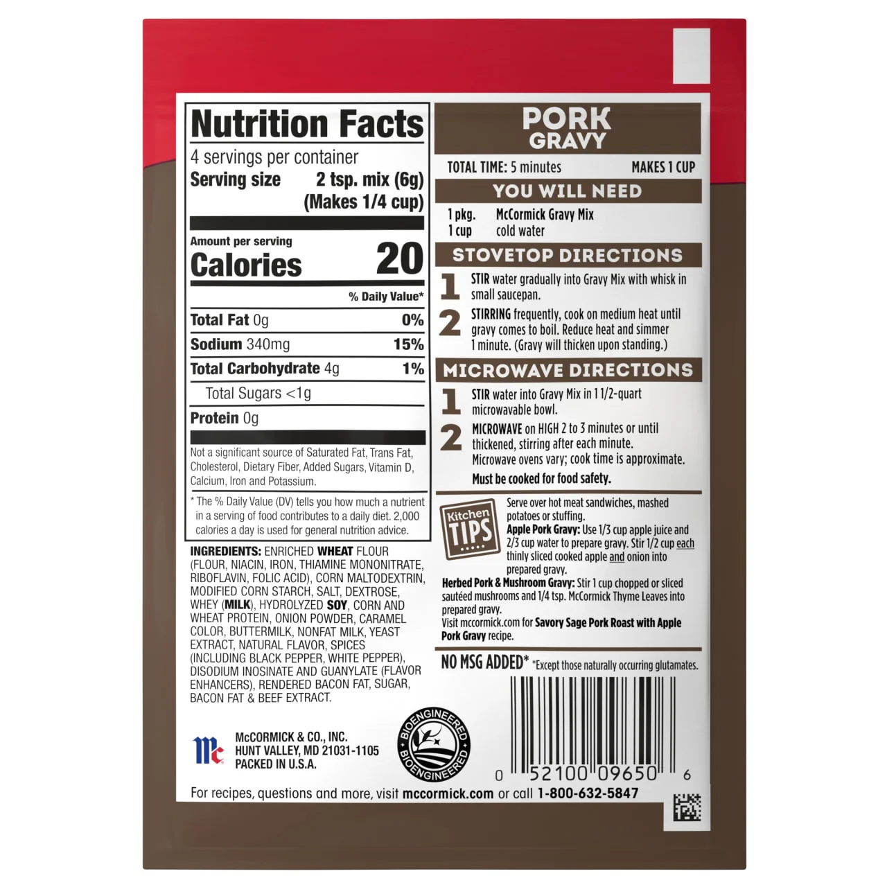 McCormick® Pork Gravy Seasoning Mix, 0.87 oz (6-Pack) - Image 22