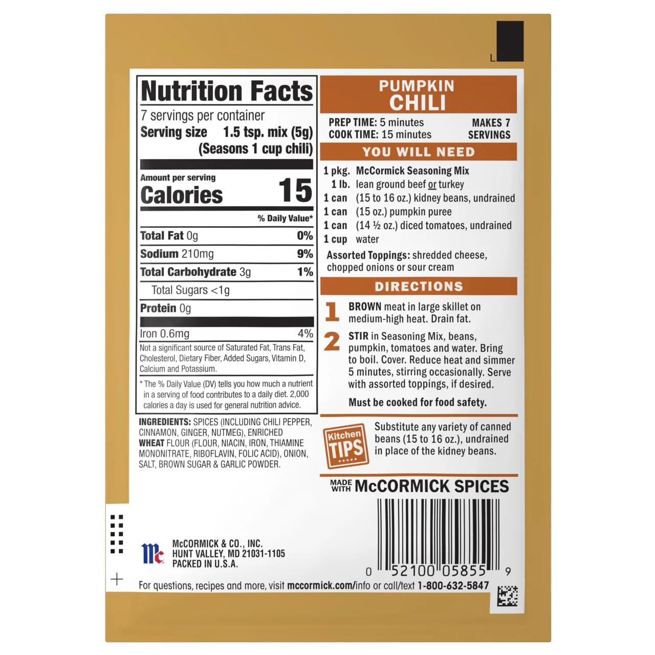 McCormick® Pumpkin Chili Seasoning Mix, 1.25 oz (6-Pack) - Image 20
