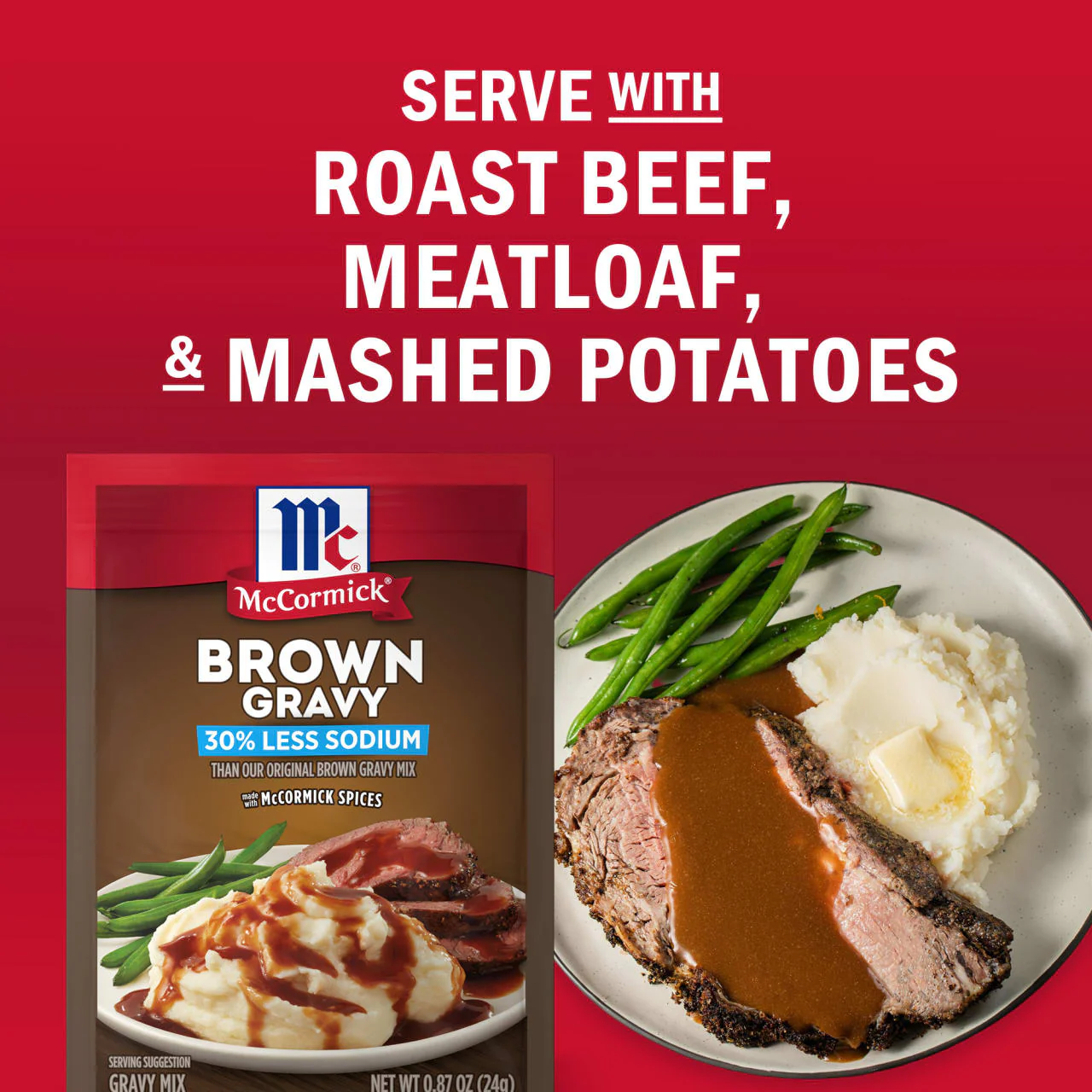 McCormick® 30% Less Sodium Brown Gravy Seasoning Mix, 0.87 oz - Image 16
