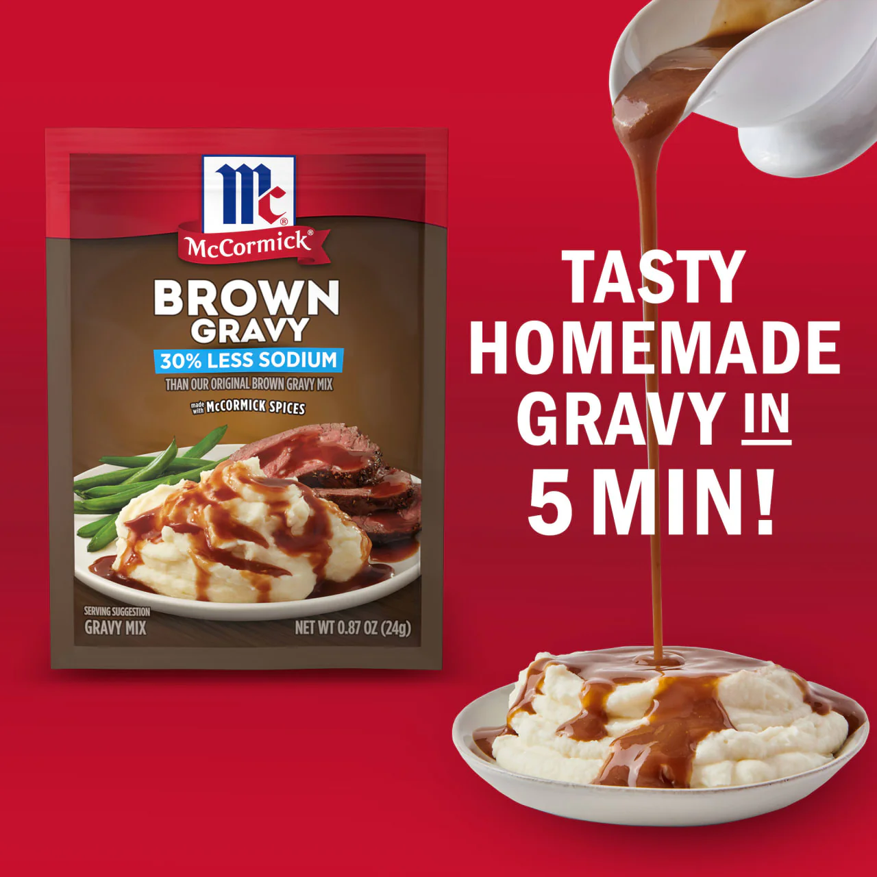 McCormick® 30% Less Sodium Brown Gravy Seasoning Mix, 0.87 oz - Image 3