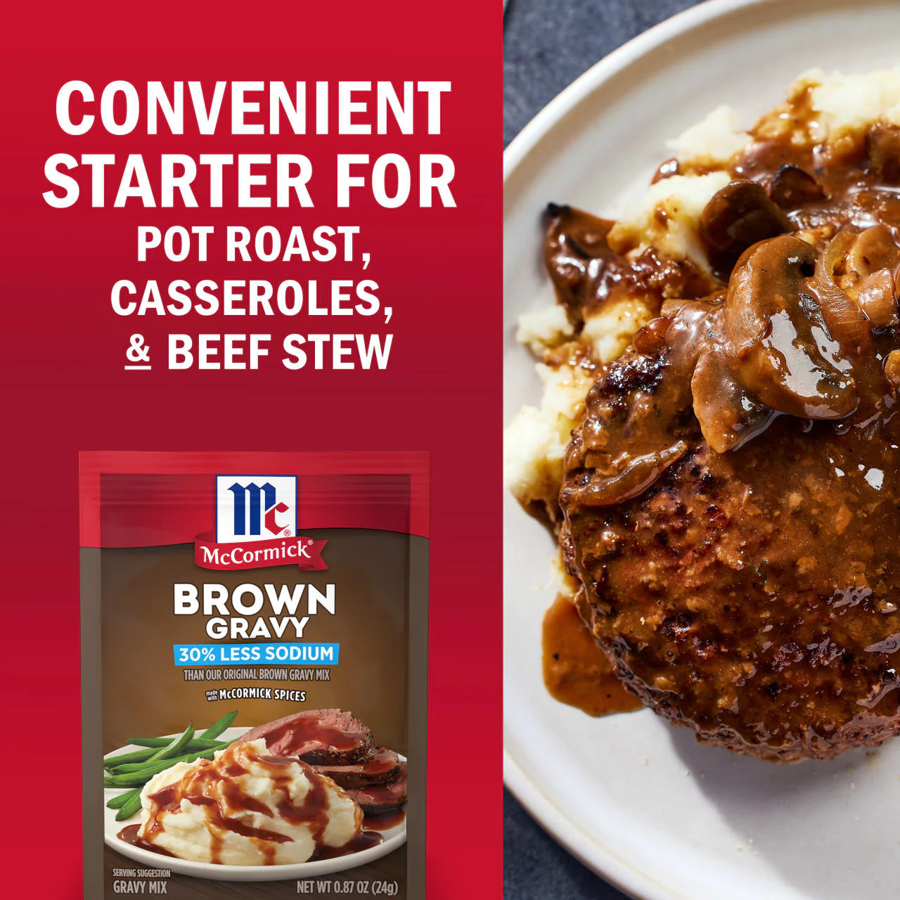 McCormick® 30% Less Sodium Brown Gravy Seasoning Mix, 0.87 oz - Image 4