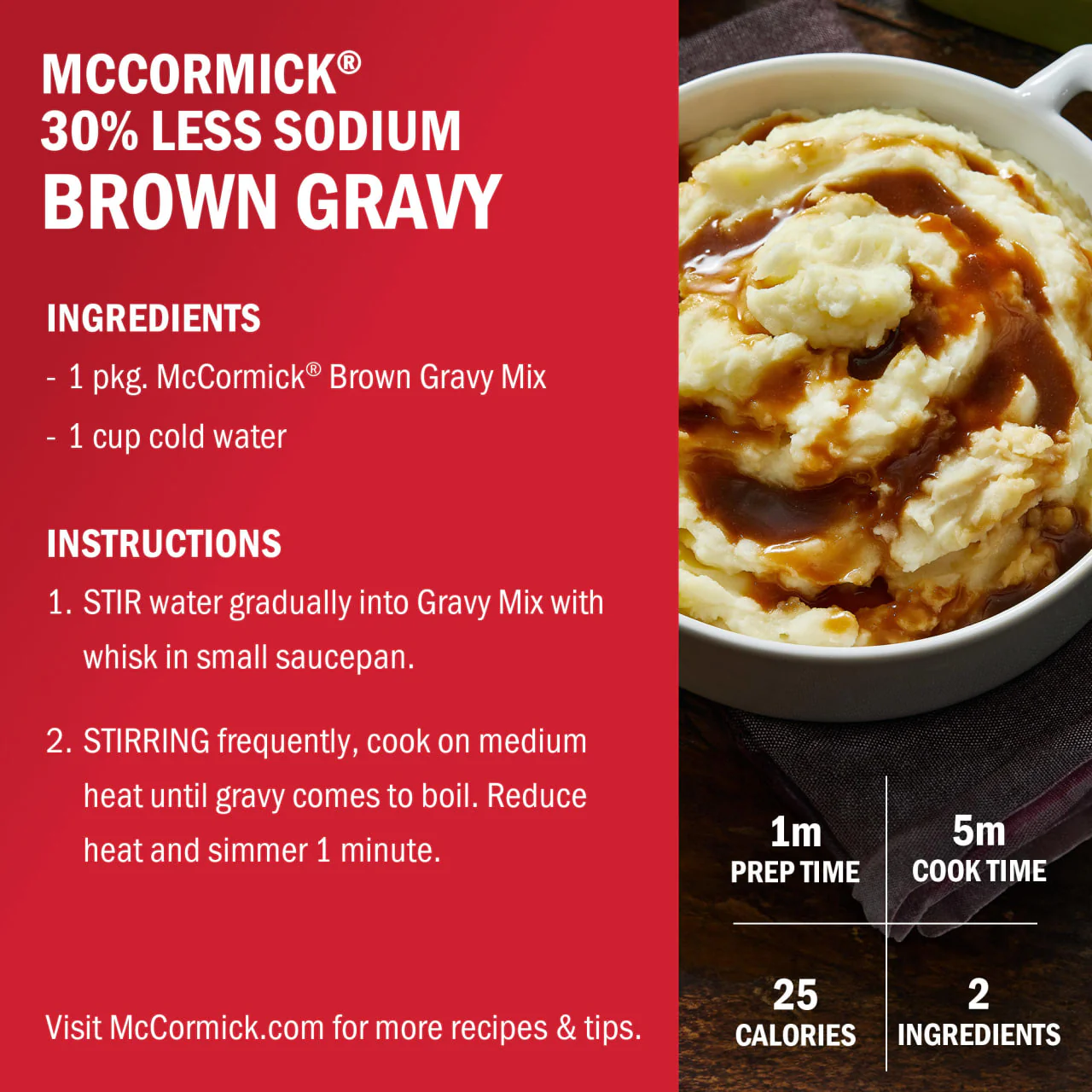 McCormick® 30% Less Sodium Brown Gravy Seasoning Mix, 0.87 oz - Image 6