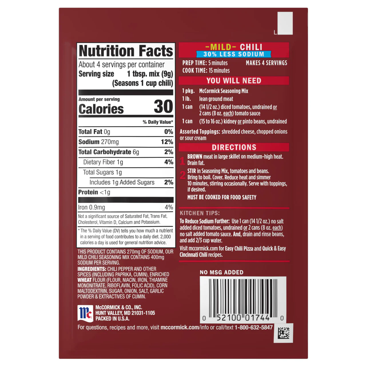 McCormick® 30% Less Sodium Chili Mild Seasoning Mix, 1.25 oz - Image 19