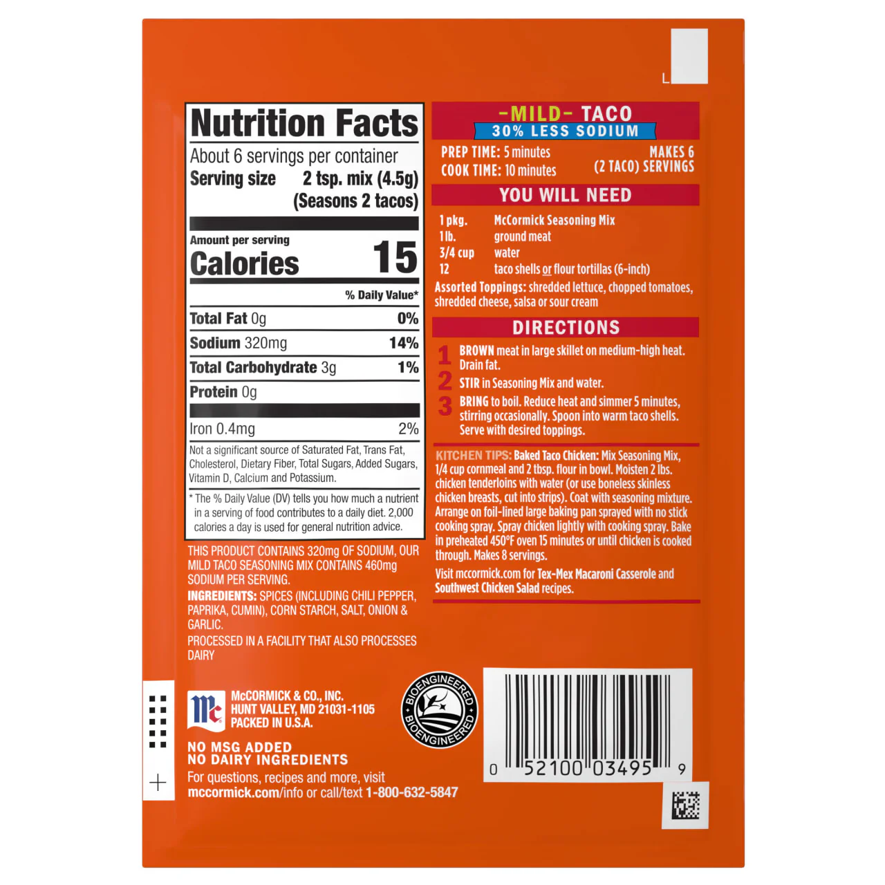 McCormick® 30% Less Sodium Mild Taco Seasoning Mix, 1 oz (6-Pack) - Image 23