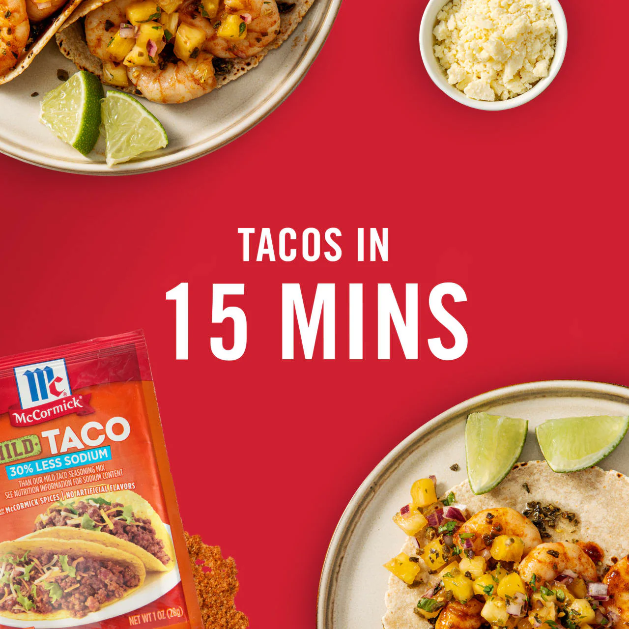 McCormick® 30% Less Sodium Mild Taco Seasoning Mix, 1 oz (6-Pack) - Image 5
