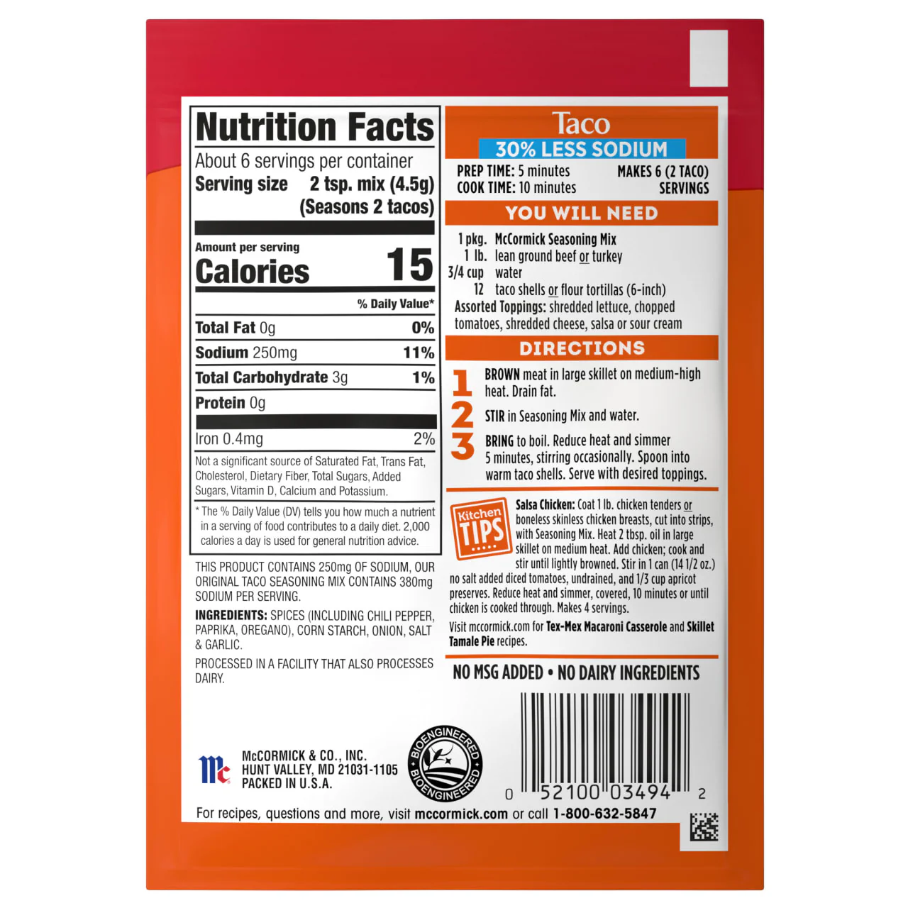 McCormick® 30% Less Sodium Taco Seasoning Mix, 1 oz (6-Pack) - Image 21