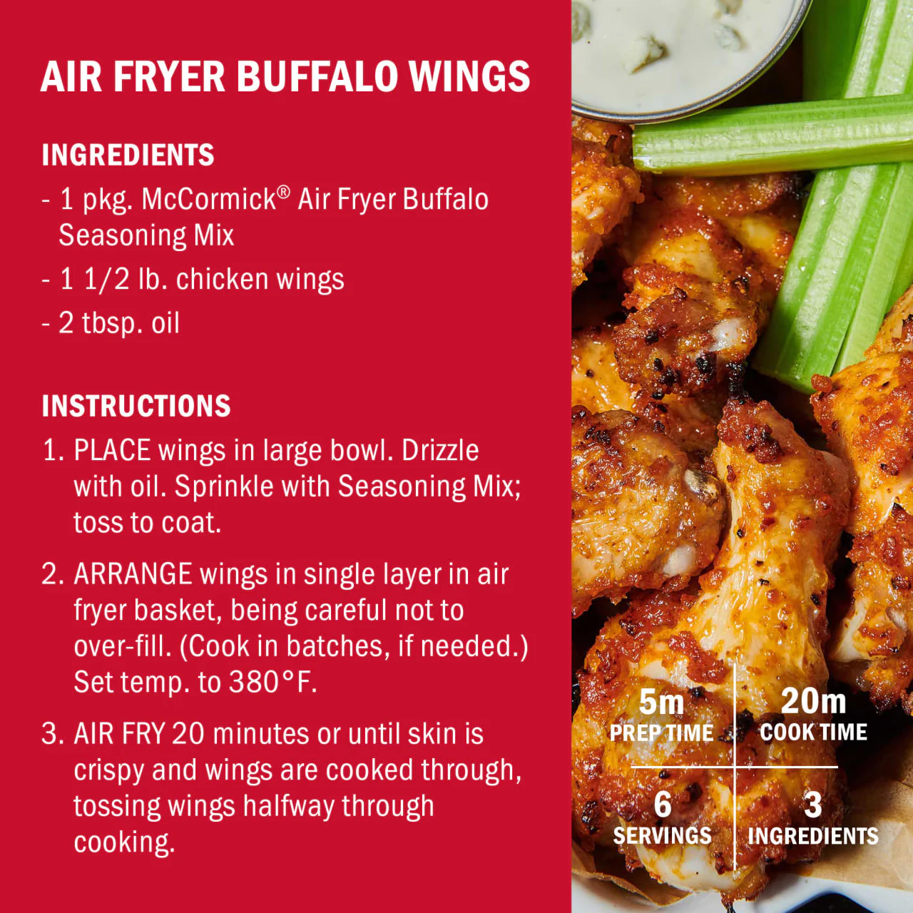 McCormick® Air Fryer Buffalo Seasoning Mix, 1.25 oz (6-Pack) - Image 7
