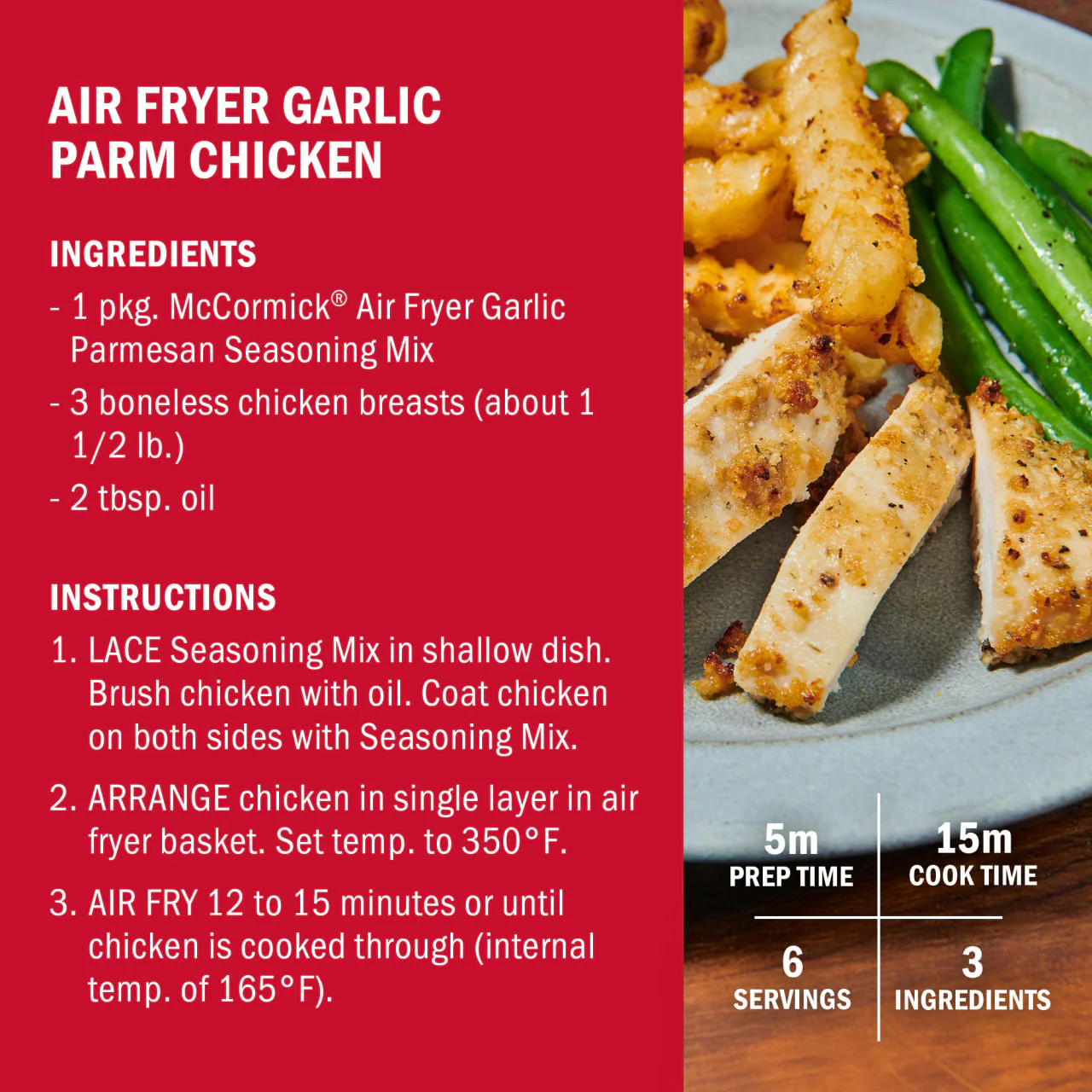McCormick® Air Fryer Garlic Parmesan Seasoning Mix, 1.25 oz (6-Pack) - Image 7