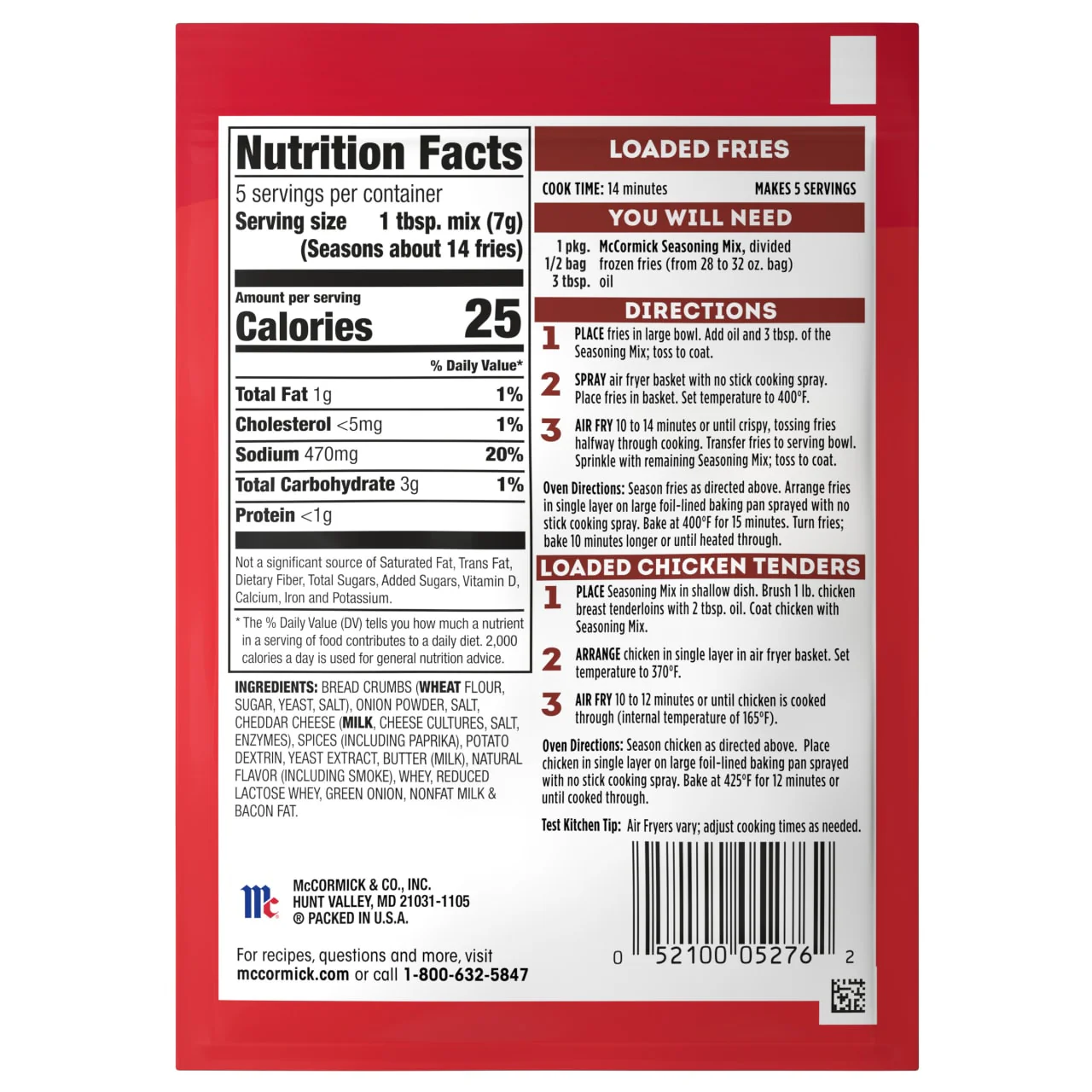 McCormick® Air Fryer Loaded Seasoning Mix, 1.25 oz (6-Pack) - Image 9