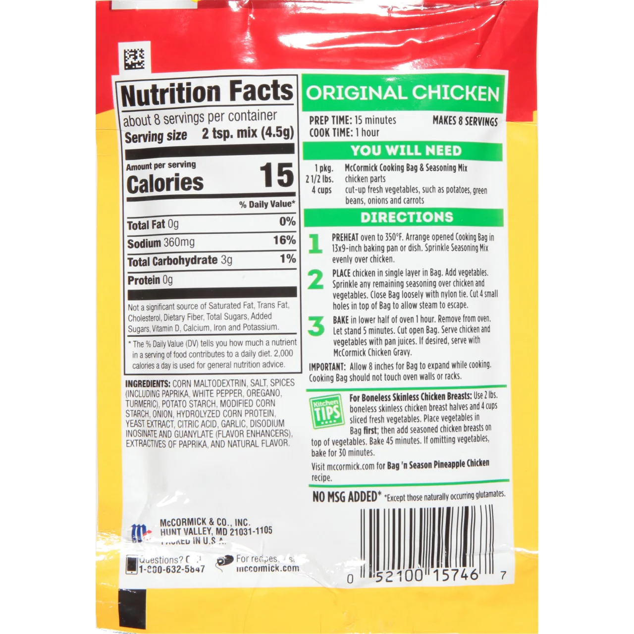 McCormick® Bag 'n Season® Original Chicken Cooking Bag & Seasoning Mix, 1.25 oz (6-Pack) - Image 8