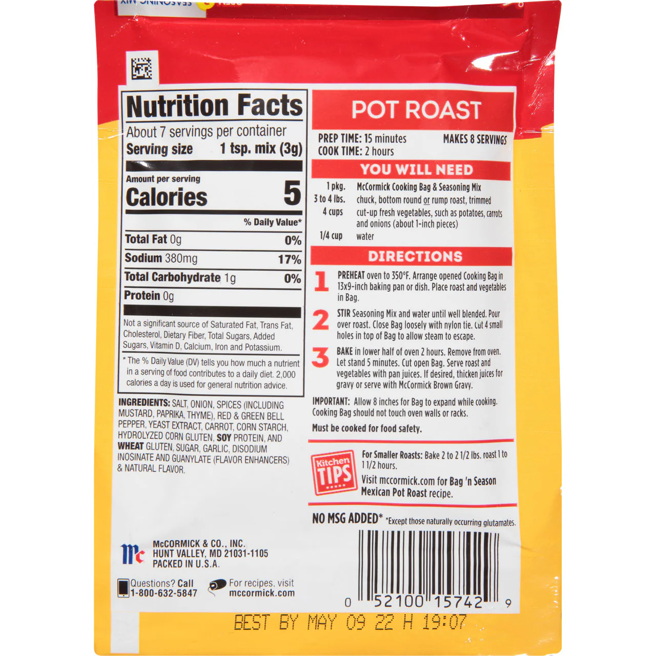 McCormick® Bag 'n Season® Pot Roast Cooking & Seasoning Mix, 0.81 oz (6-Pack) - Image 8