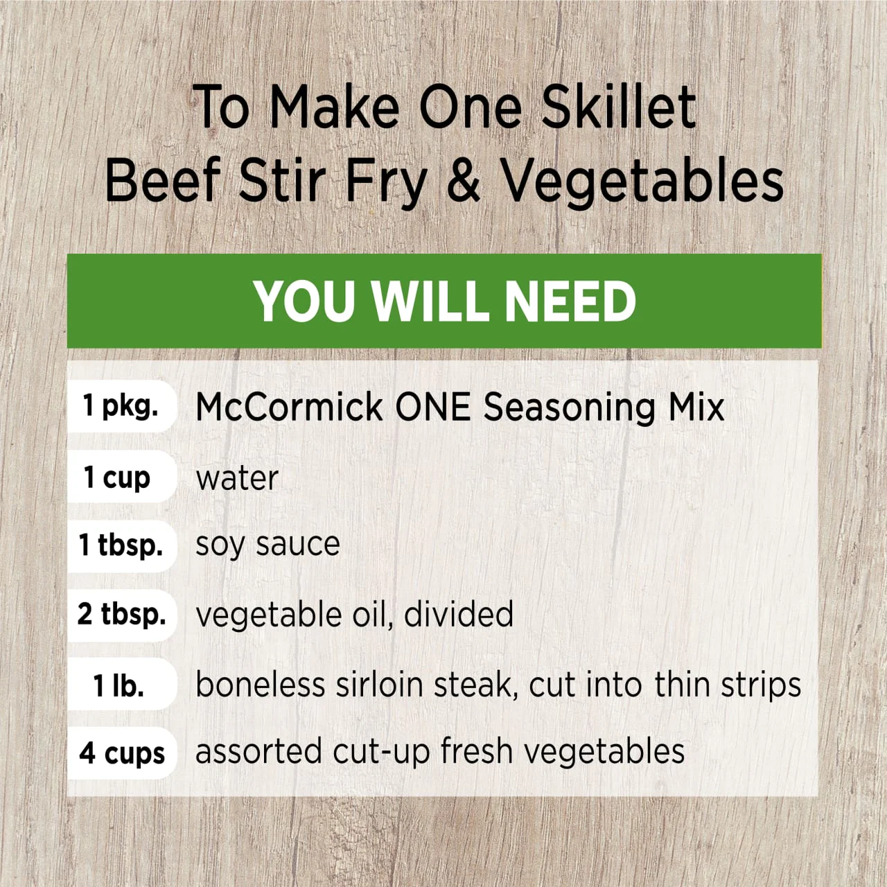 McCormick® Beef Stir Fry & Vegetables One Skillet Seasoning Mix, 1.25 oz - Image 3