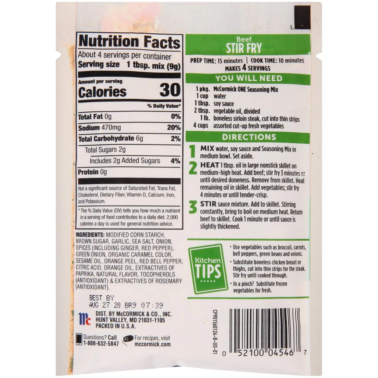 McCormick® Beef Stir Fry & Vegetables One Skillet Seasoning Mix, 1.25 oz - Image 9