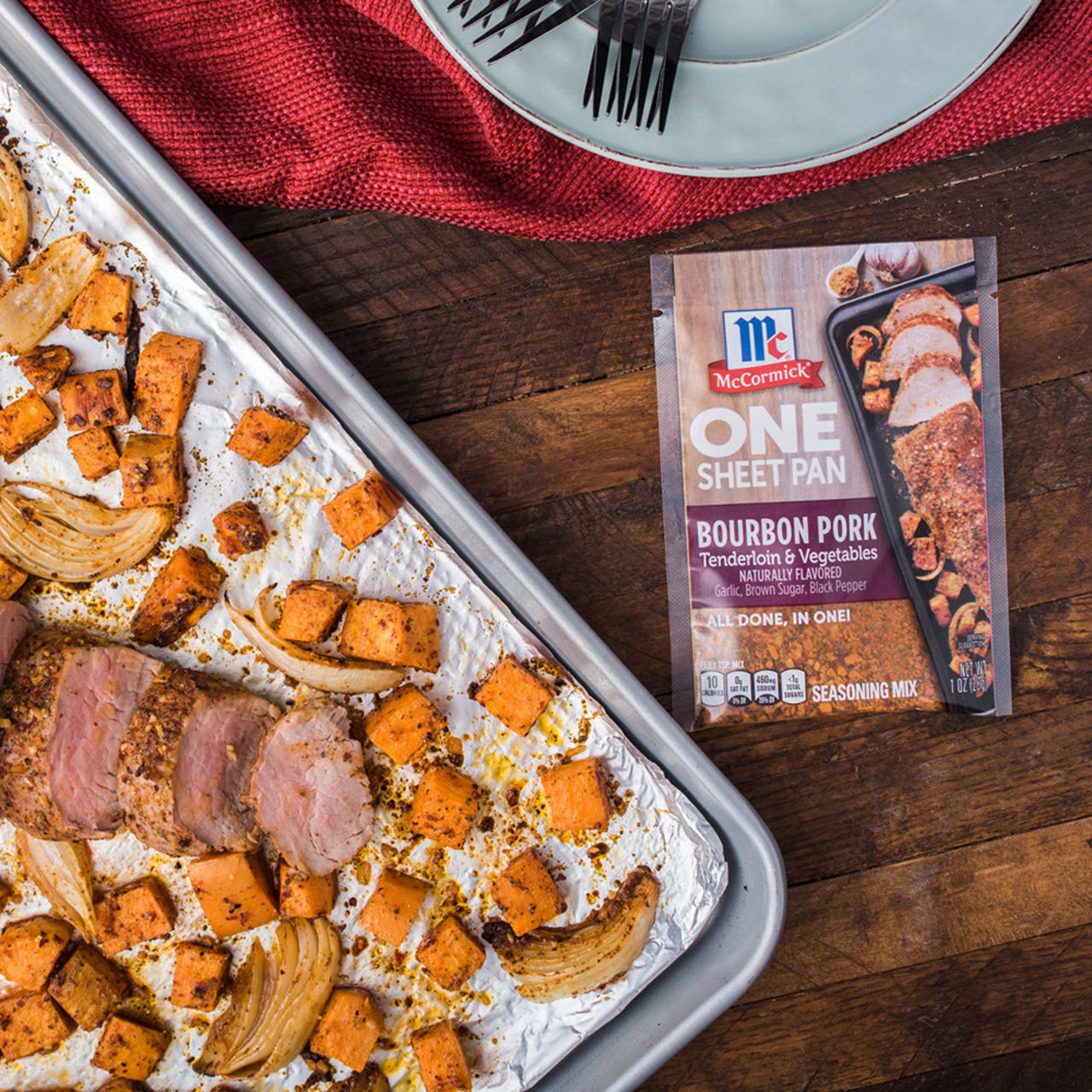 McCormick® Bourbon Pork Tenderloin & Vegetables One Sheet Pan Seasoning Mix, 1 oz (6-Pack) - Image 4