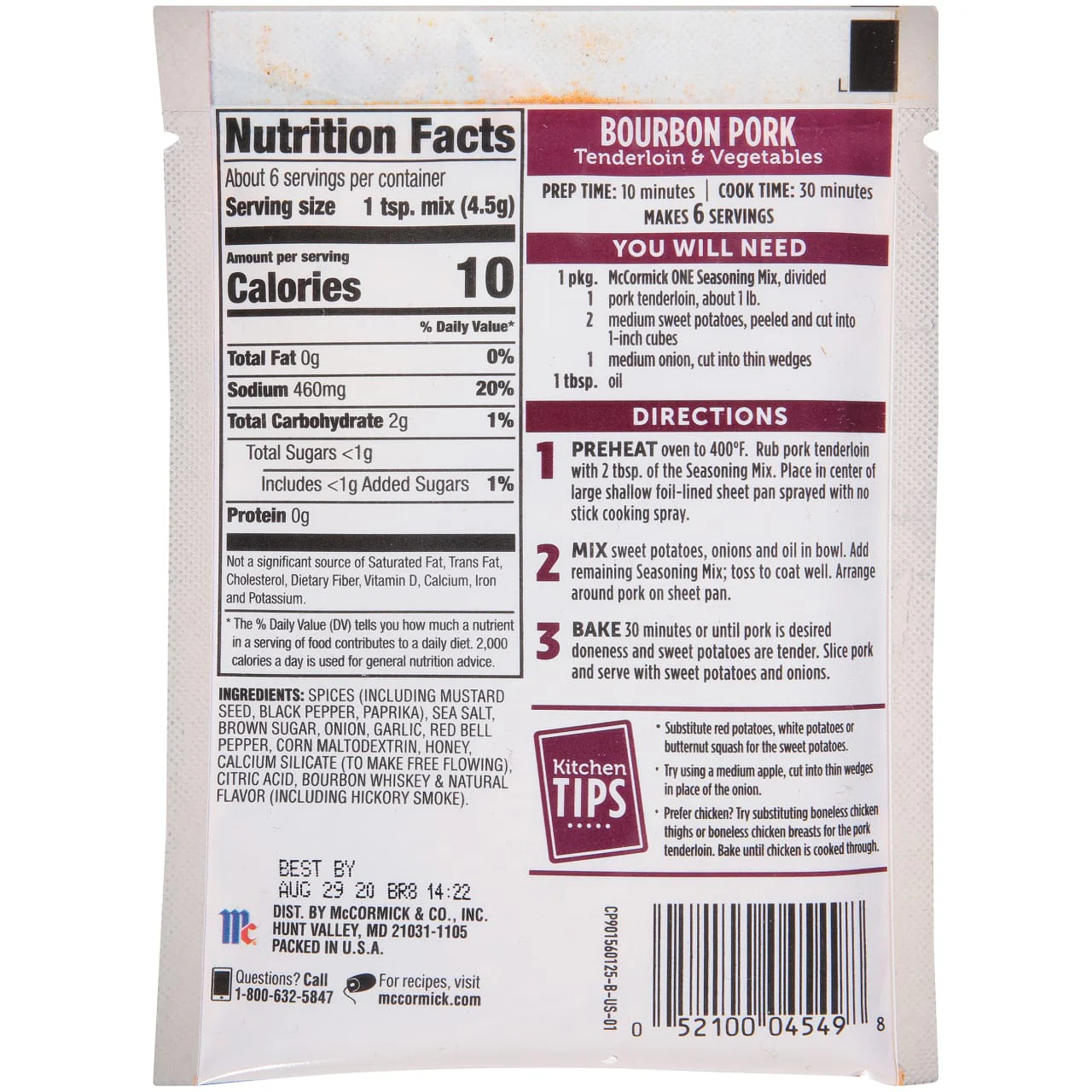 McCormick® Bourbon Pork Tenderloin & Vegetables One Sheet Pan Seasoning Mix, 1 oz (6-Pack) - Image 9